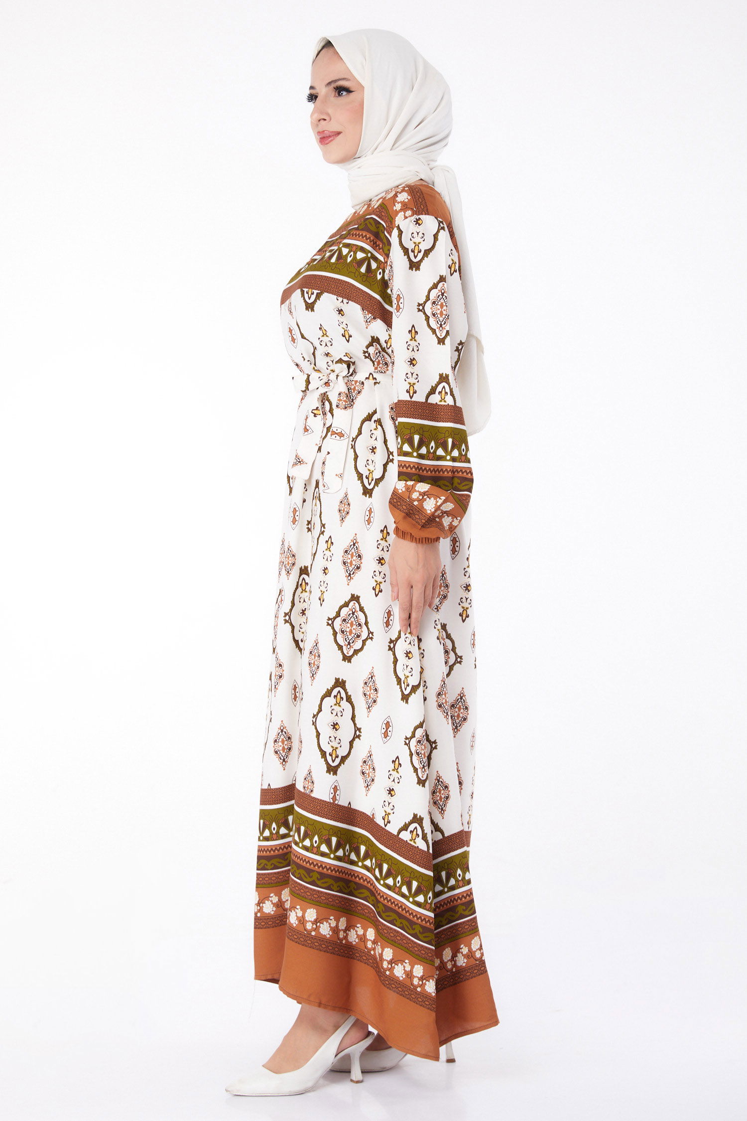 Etnik Desenli Elbise Kahve - 26225 - 3