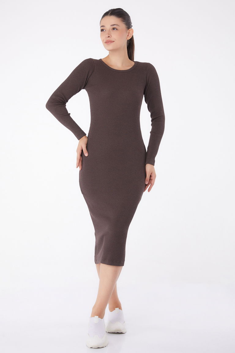 Midi Elbise Kahve - 26126 - TOFİSA