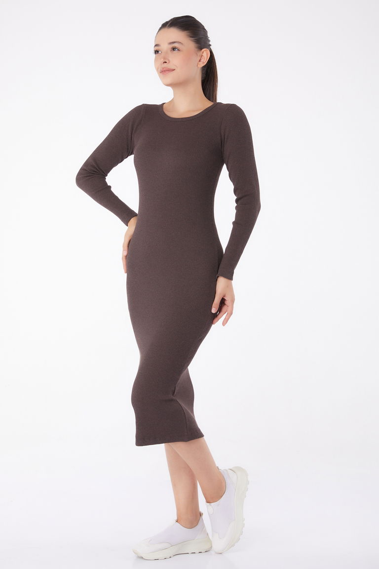 Midi Elbise Kahve - 26126 - TOFİSA