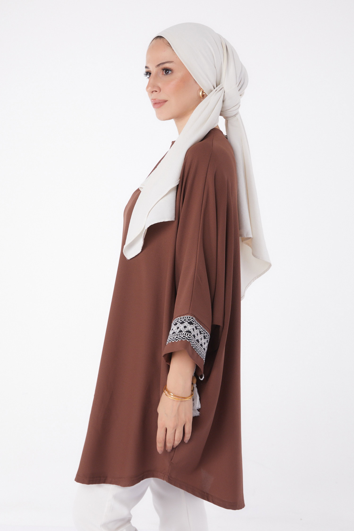 Püsküllü Yarasa Kollu Tunik Kahve - 13256 - 3