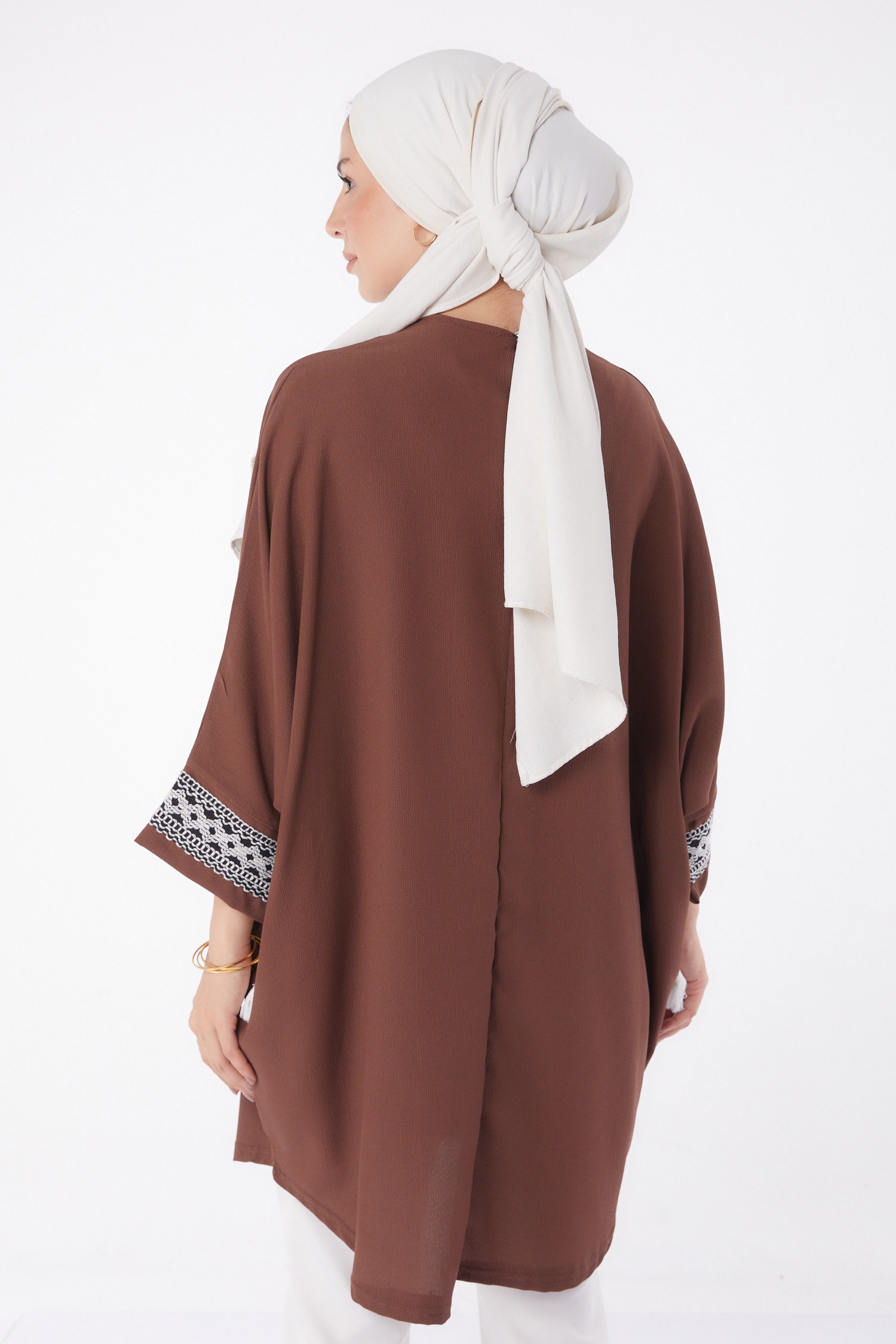 Püsküllü Yarasa Kollu Tunik Kahve - 13256 - 4