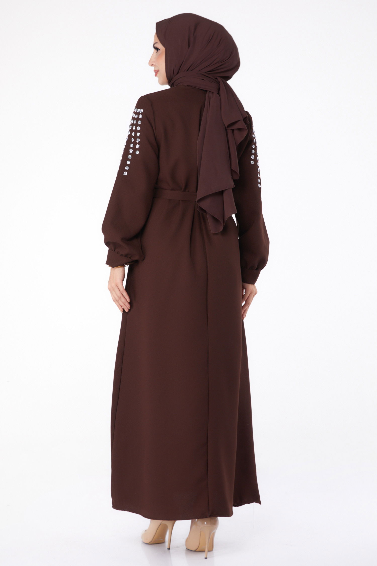 Taş Detaylı Elbise Kahve - 26282 - 5