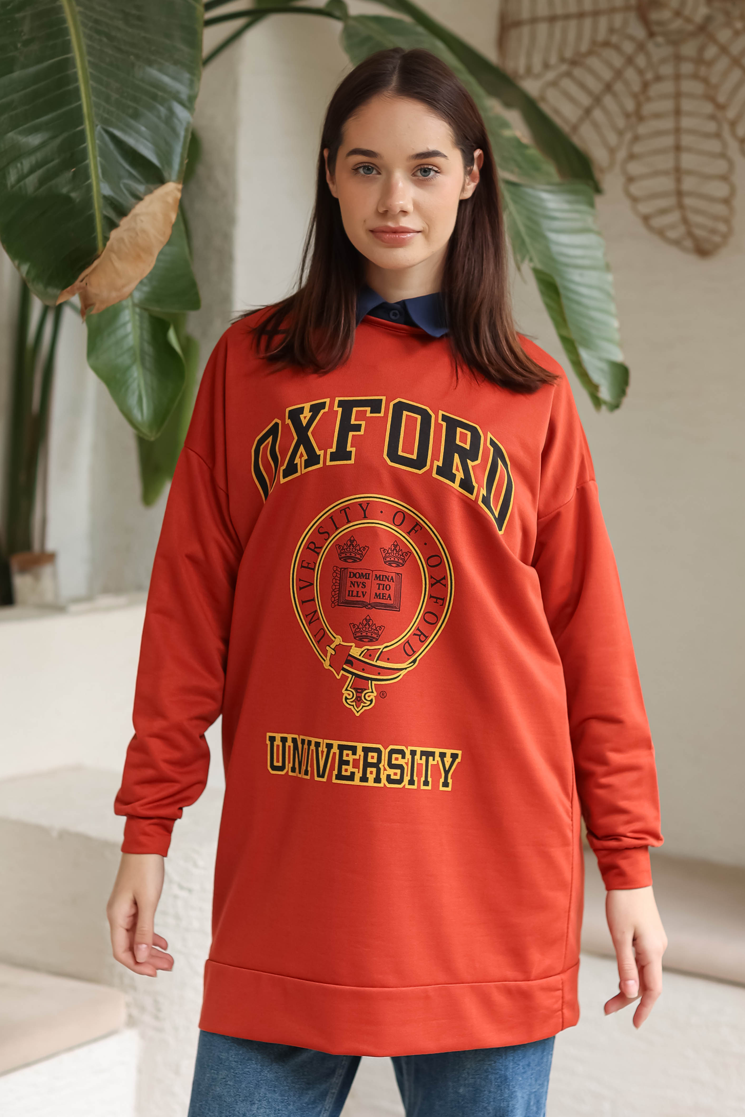 Baskılı Sweatshirt Kiremit - 13281 - 1