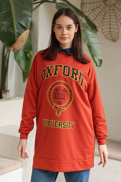 Baskılı Sweatshirt Kiremit - 13281 