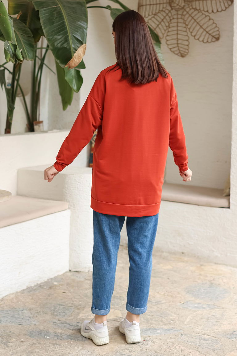 Baskılı Sweatshirt Kiremit - 13281 - TOFİSA