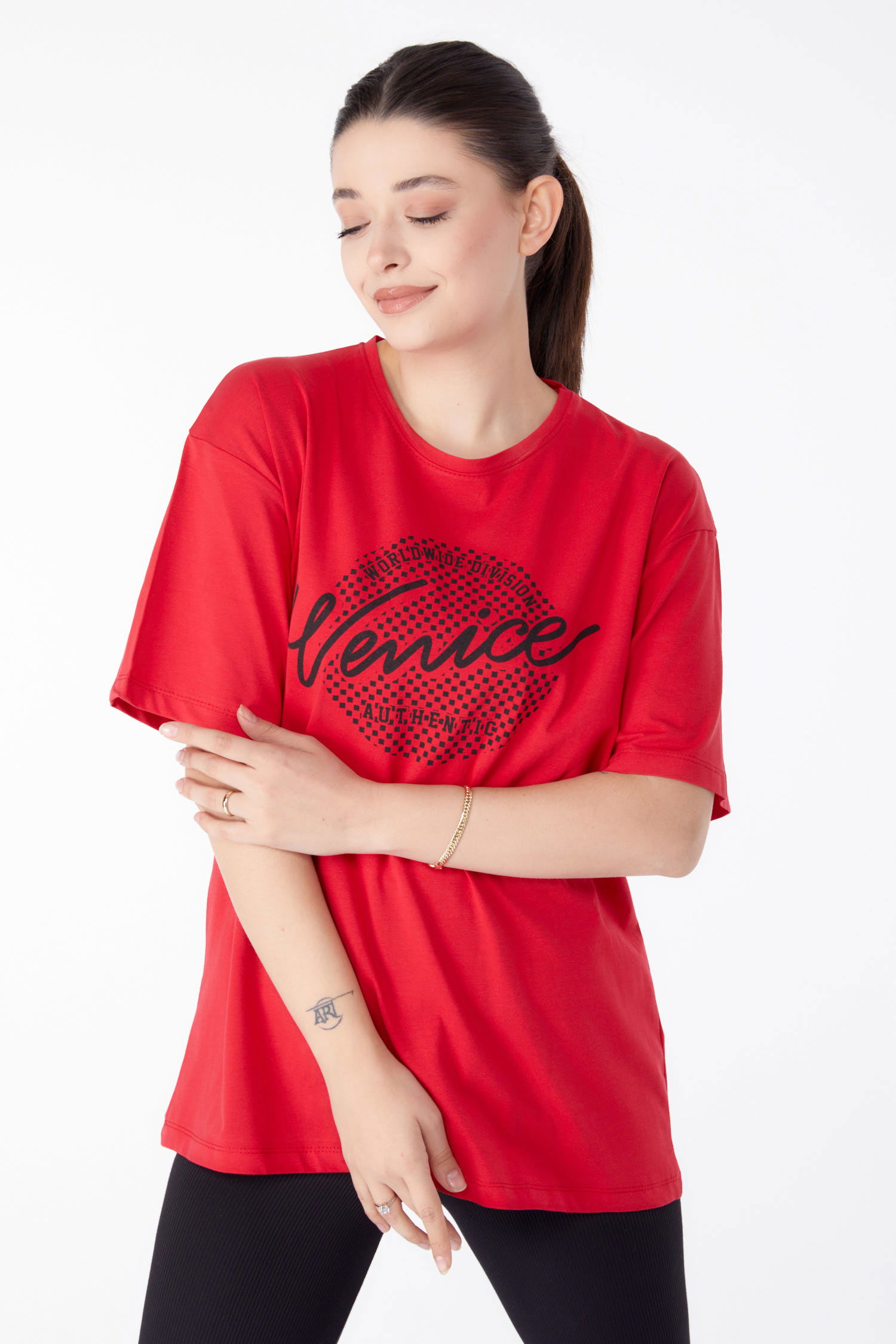 Baskılı Kısa Kollu T-Shirt Kirmizi - 25392 - 1