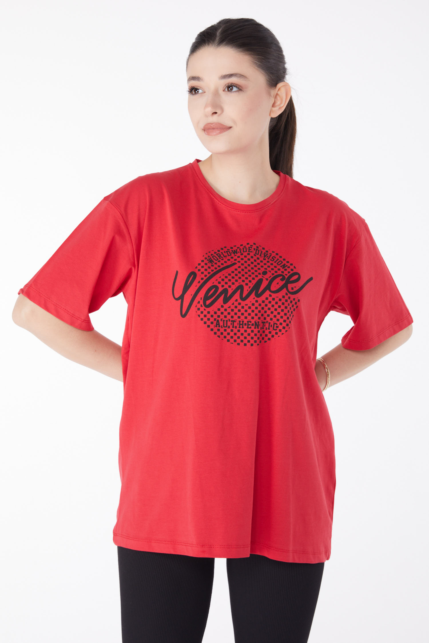 Baskılı Kısa Kollu T-Shirt Kirmizi - 25392 - 2