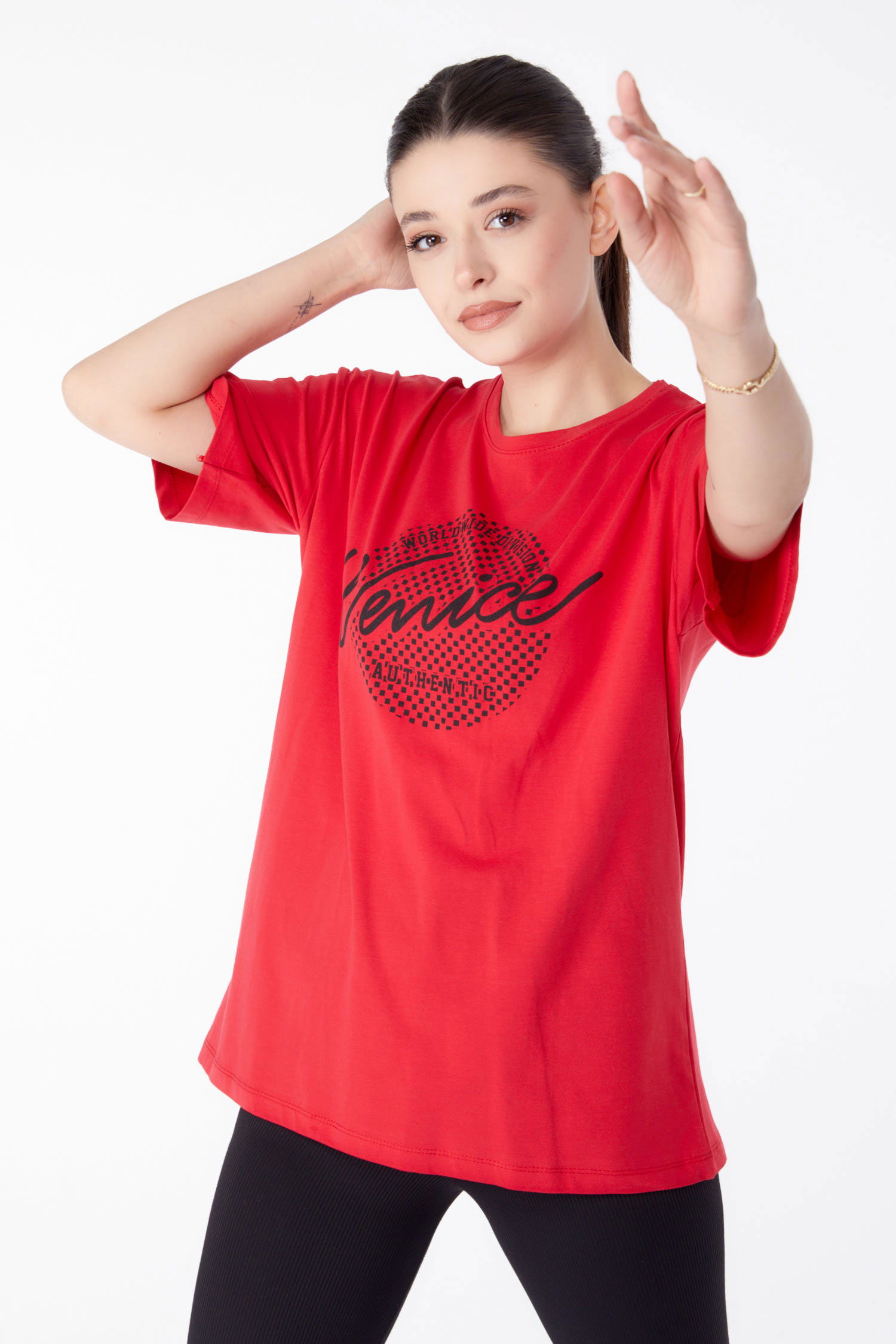 Baskılı Kısa Kollu T-Shirt Kirmizi - 25392 - 3