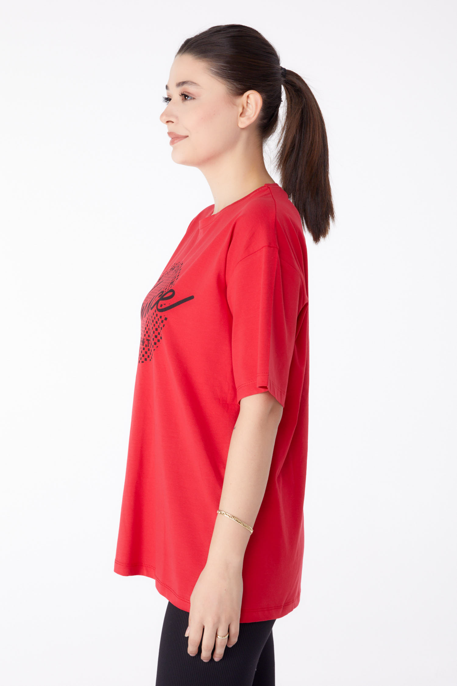 Baskılı Kısa Kollu T-Shirt Kirmizi - 25392 - 4