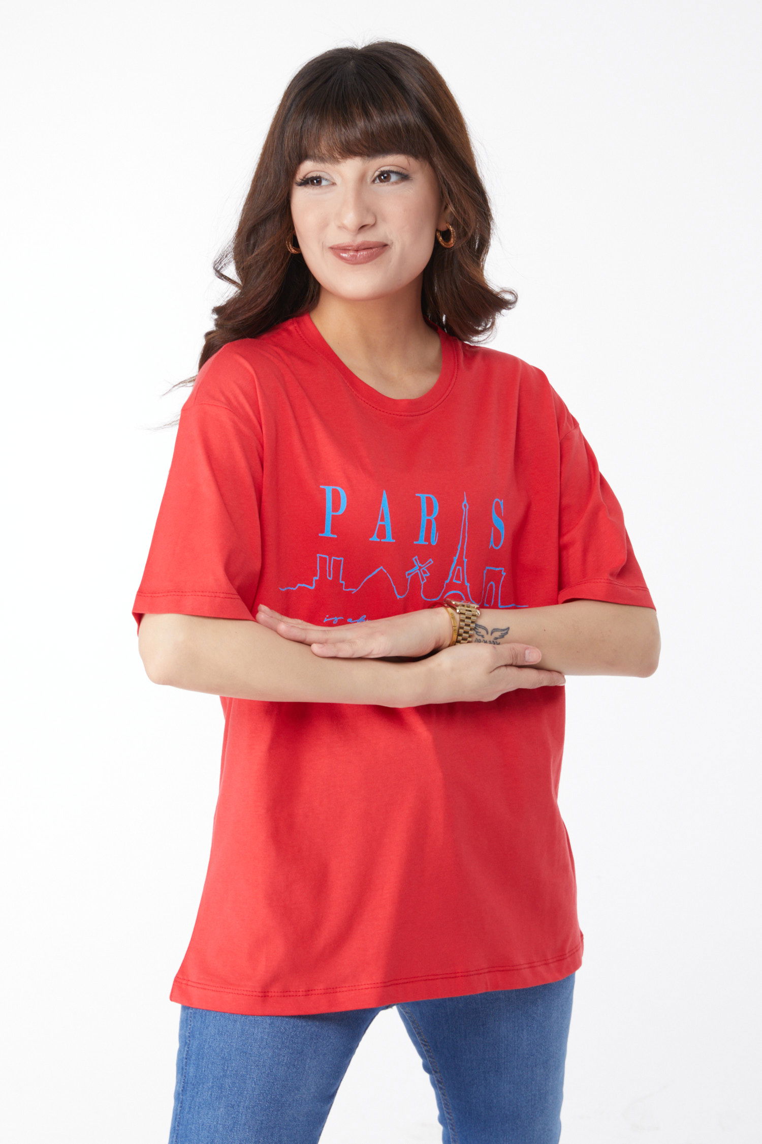 Baskılı T-shirt Kirmizi - 25170 - 2