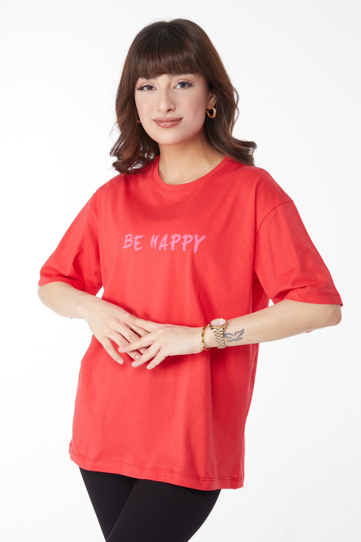Baskılı T-shirt Kirmizi - 25171 - 1