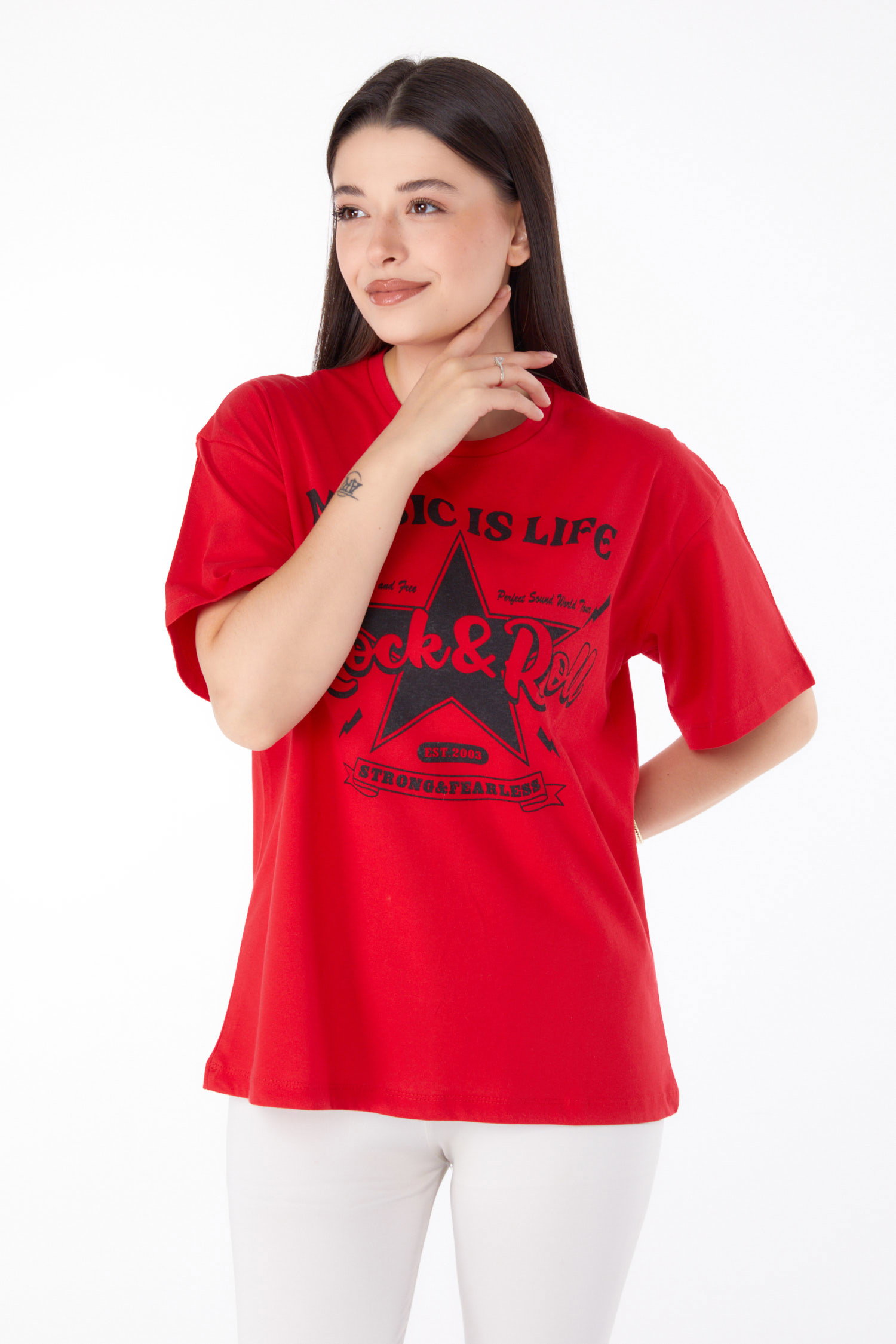 Baskılı T-shirt Kirmizi - 25700 - 1