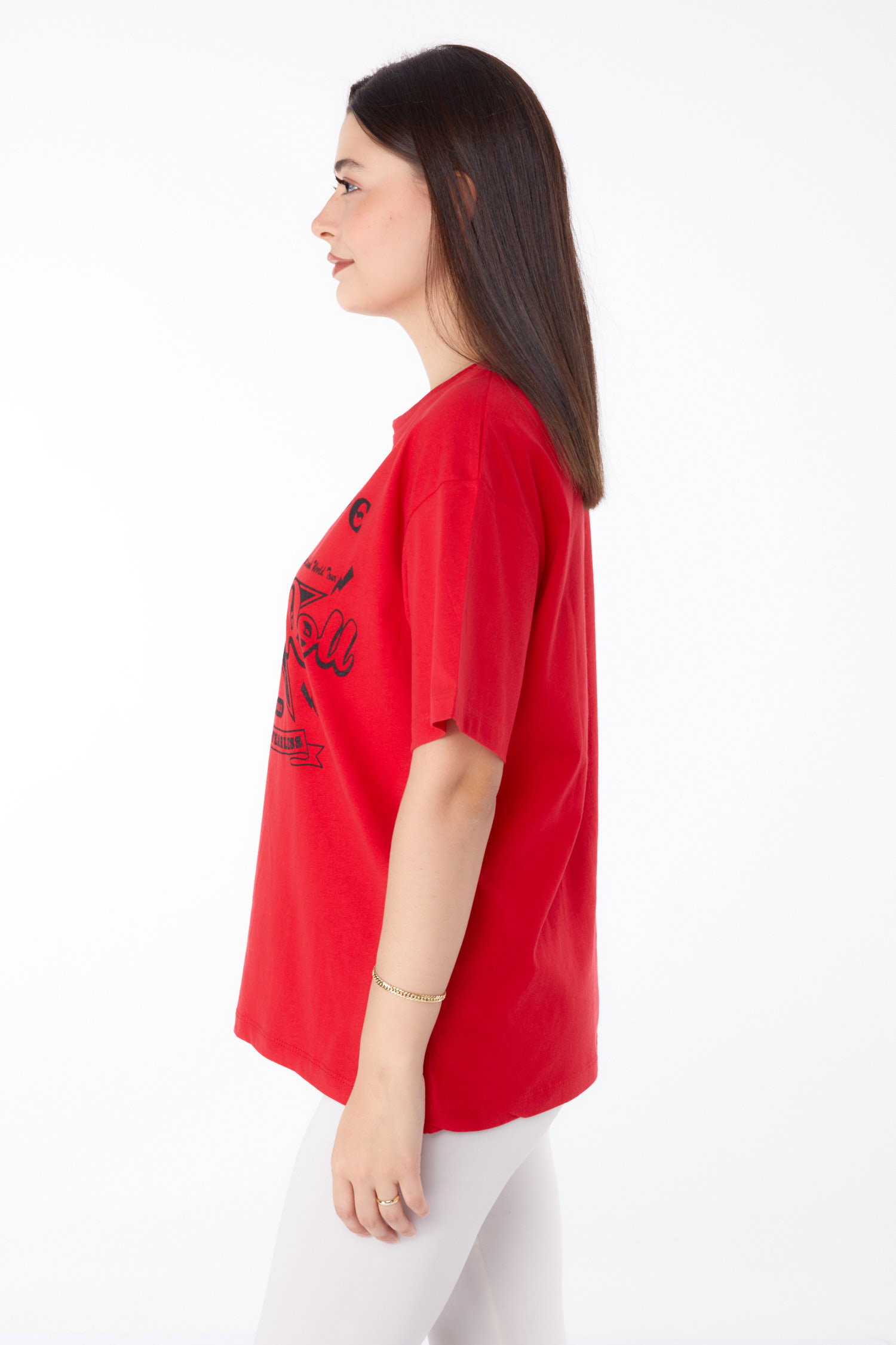 Baskılı T-shirt Kirmizi - 25700 - 4