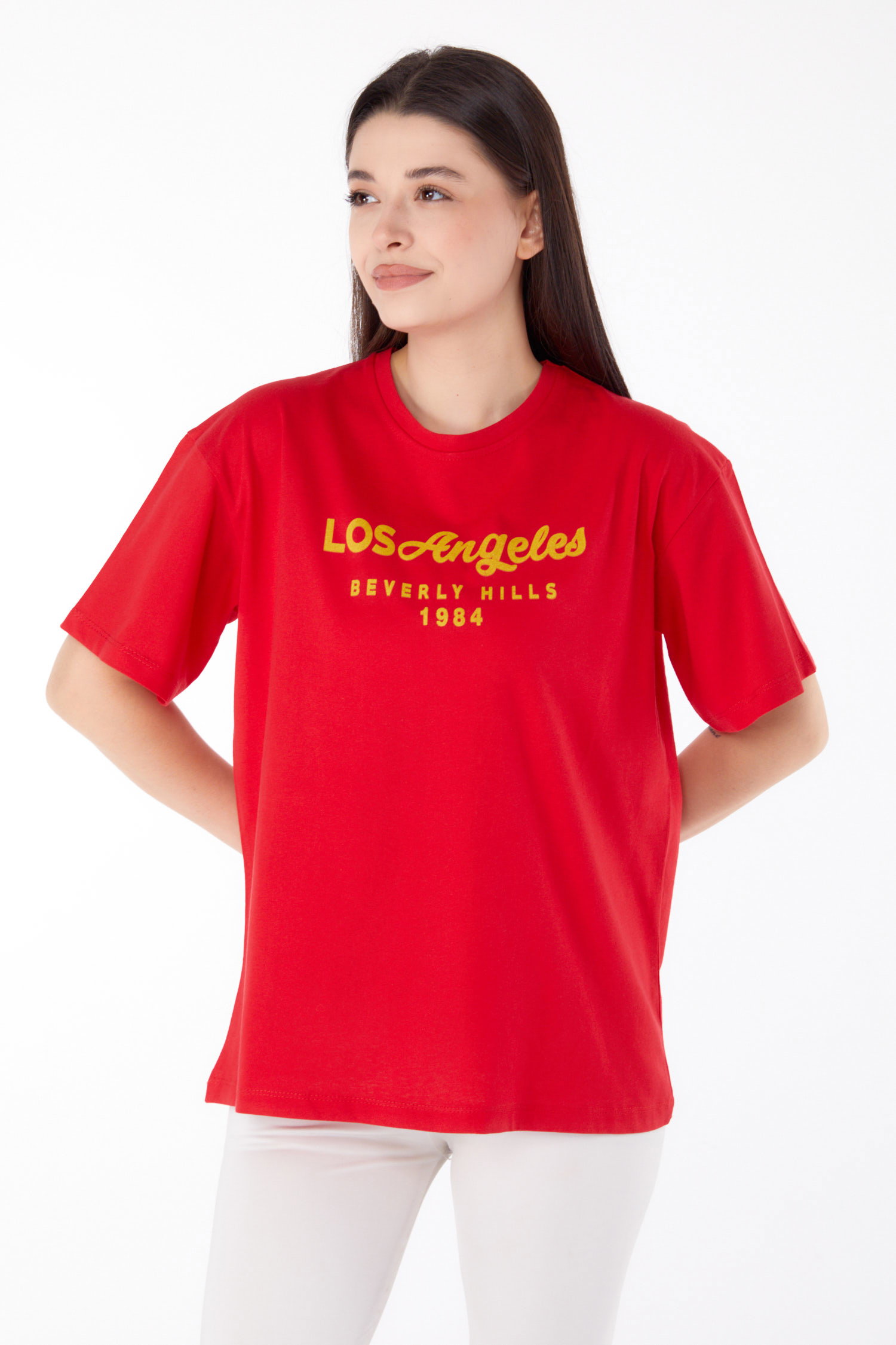 Baskılı T-shirt Kirmizi - 25701 - 1