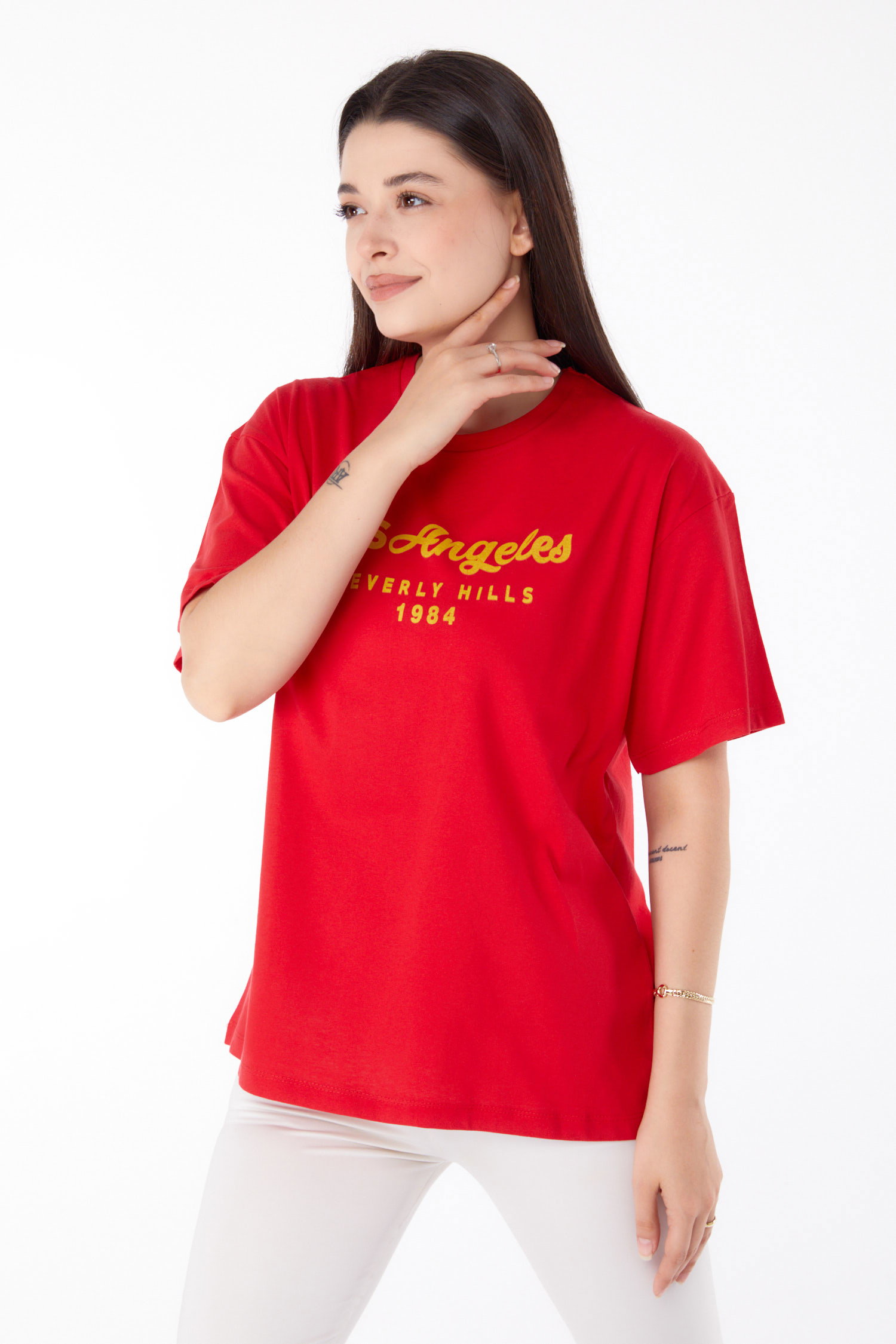 Baskılı T-shirt Kirmizi - 25701 - 3