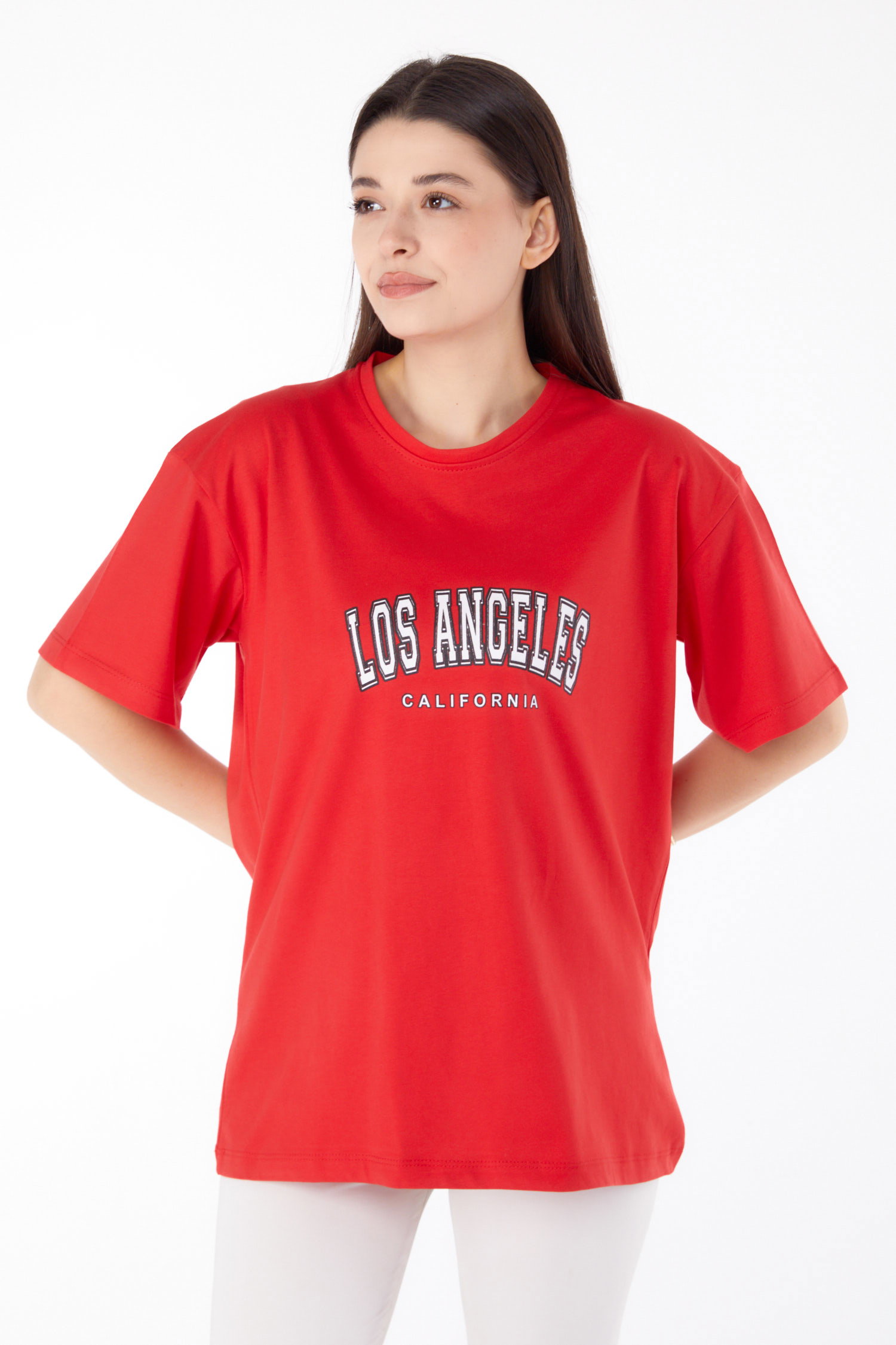 Baskılı T-shirt Kirmizi - 25704 - 2