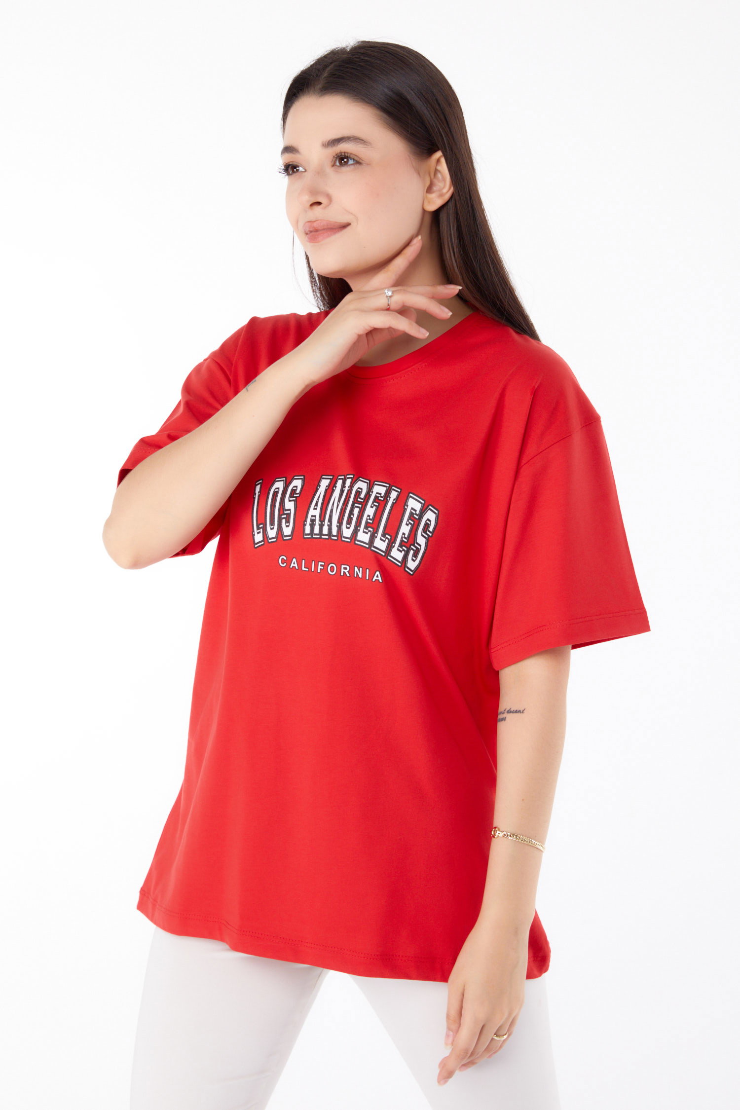Baskılı T-shirt Kirmizi - 25704 - 3