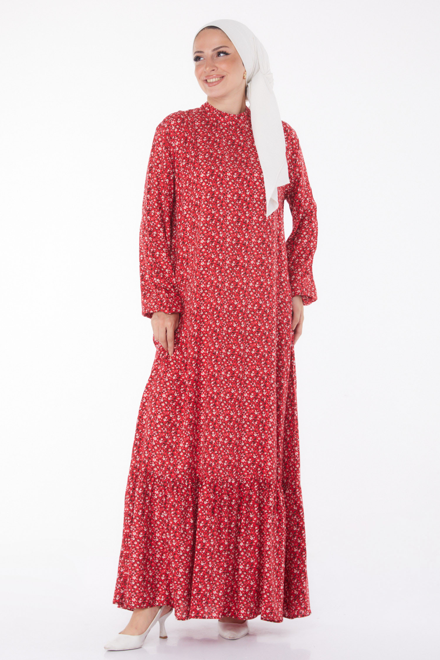 Çiçek Desenli Elbise Kirmizi - 25408 - 1