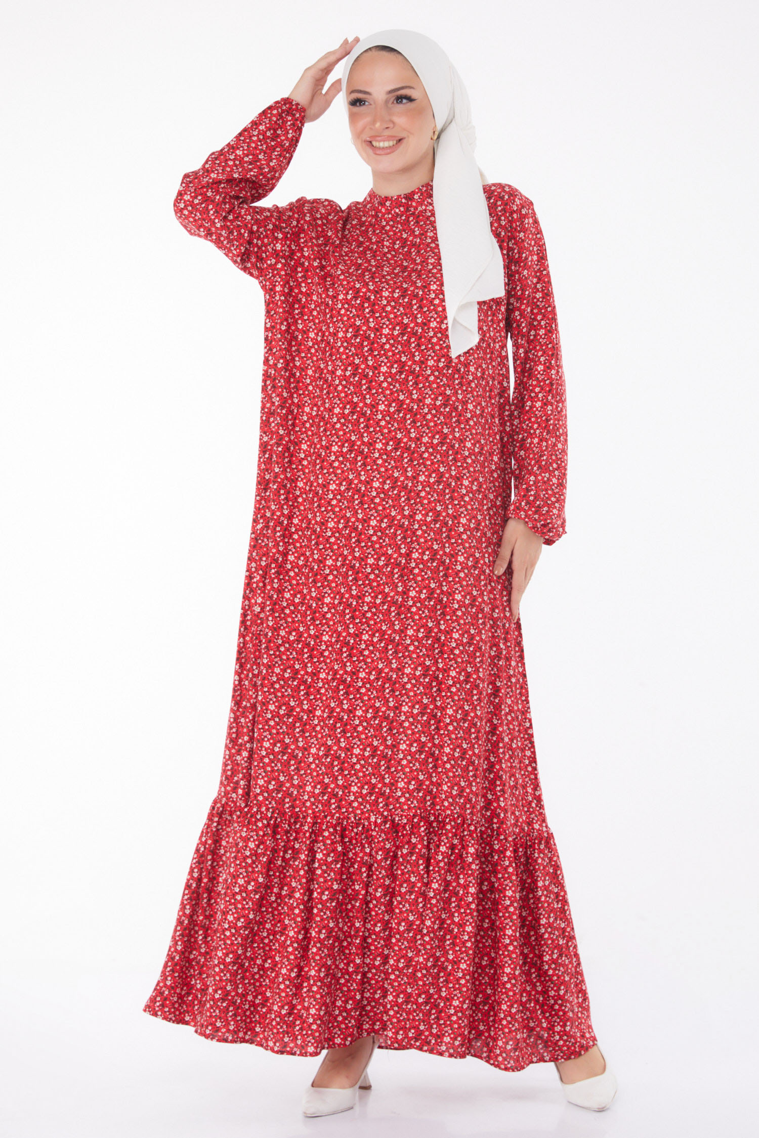 Çiçek Desenli Elbise Kirmizi - 25408 - 2