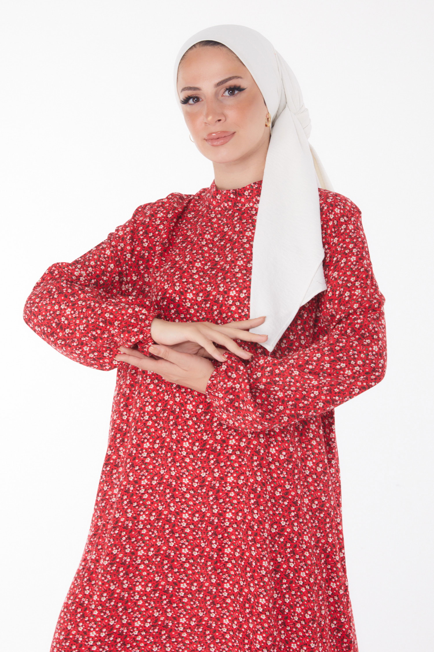 Çiçek Desenli Elbise Kirmizi - 25408 - 3