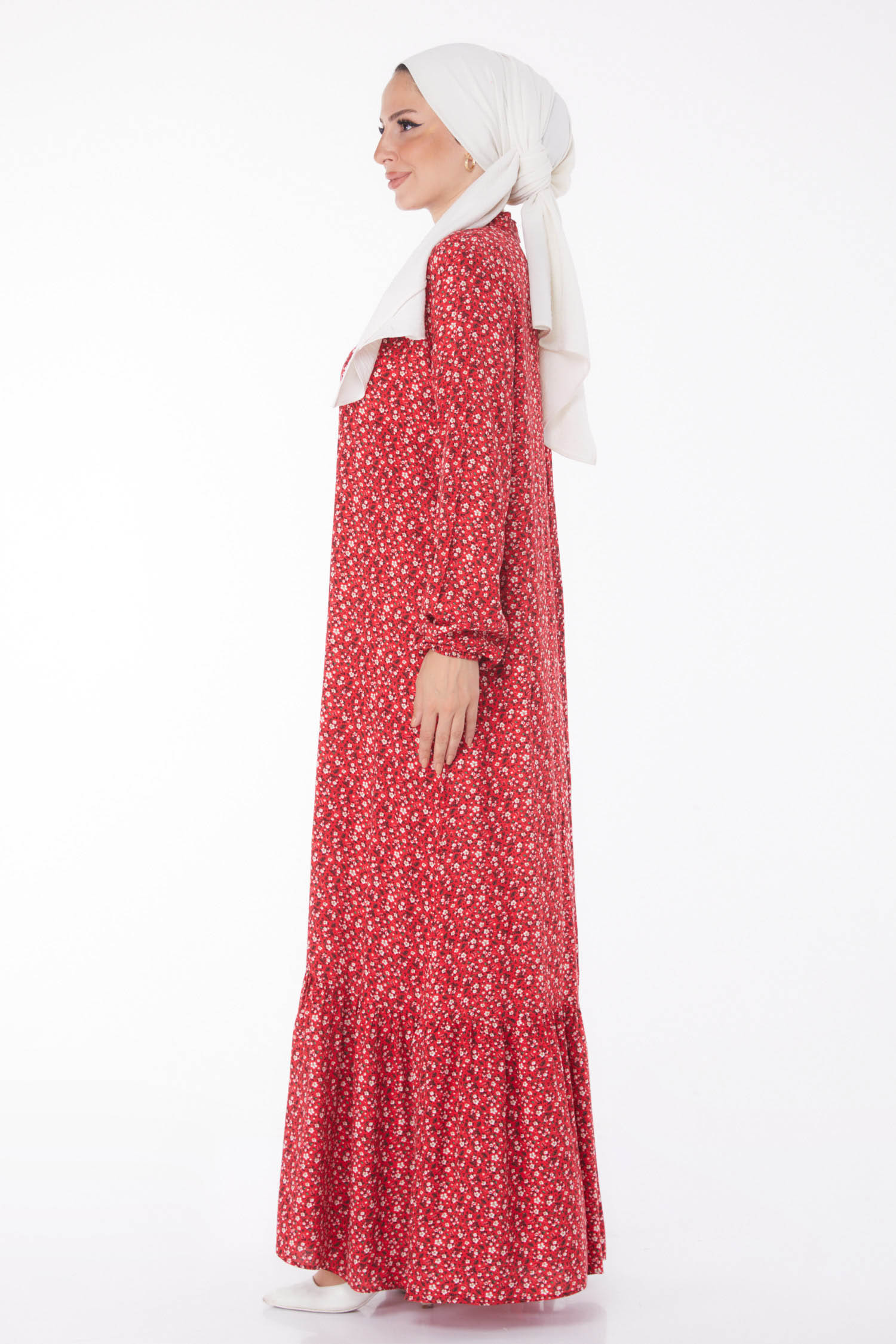 Çiçek Desenli Elbise Kirmizi - 25408 - 4