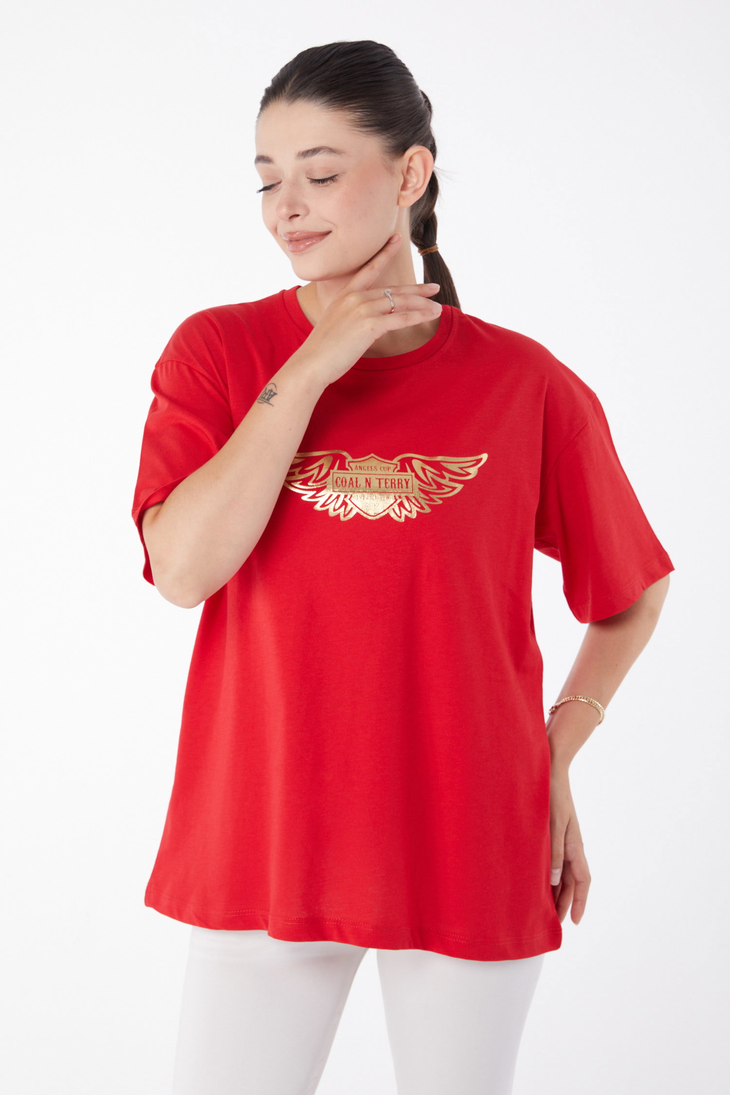 Kısa Kollu Baskılı T-shirt Kirmizi - 25981 - 1