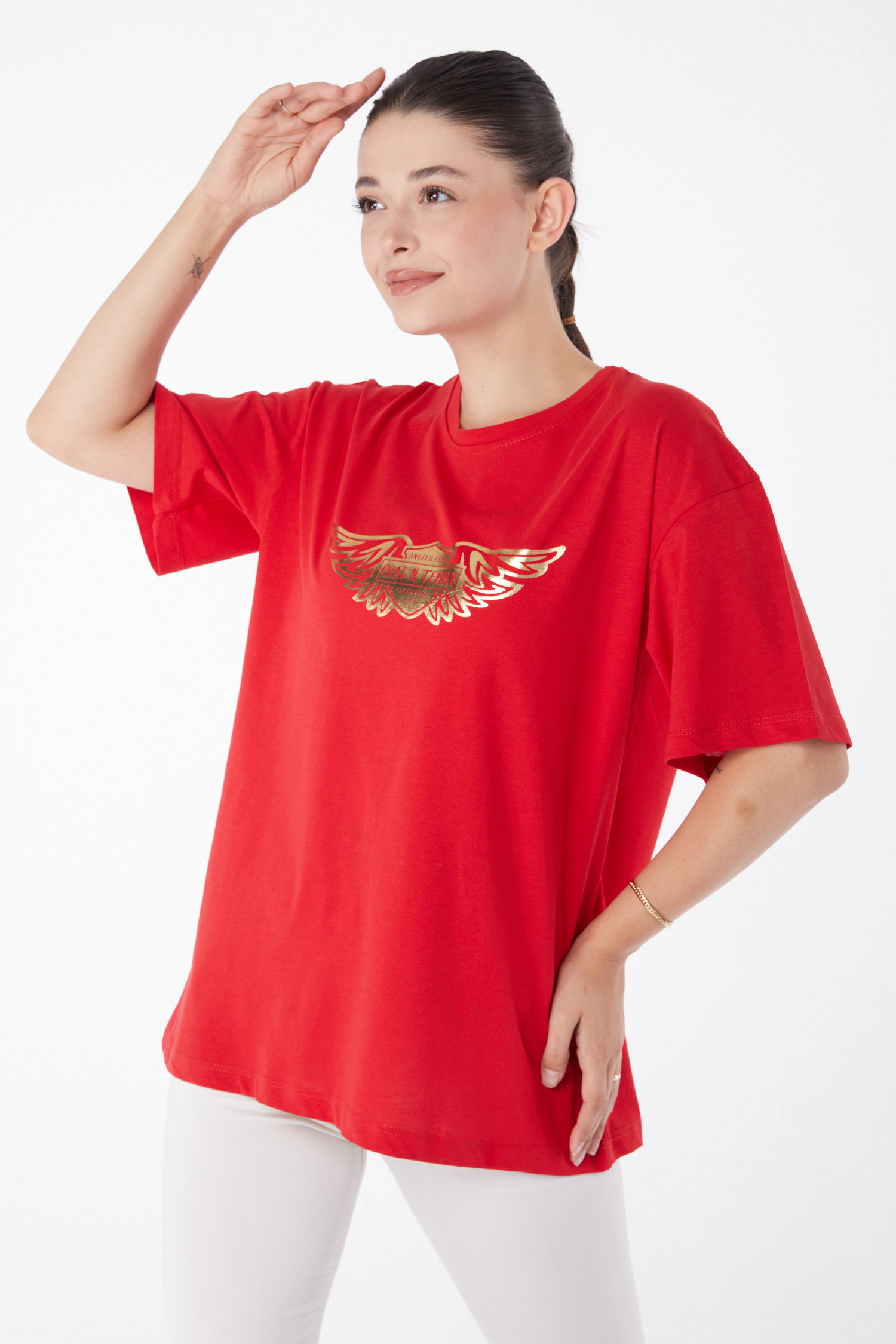 Kısa Kollu Baskılı T-shirt Kirmizi - 25981 - 2