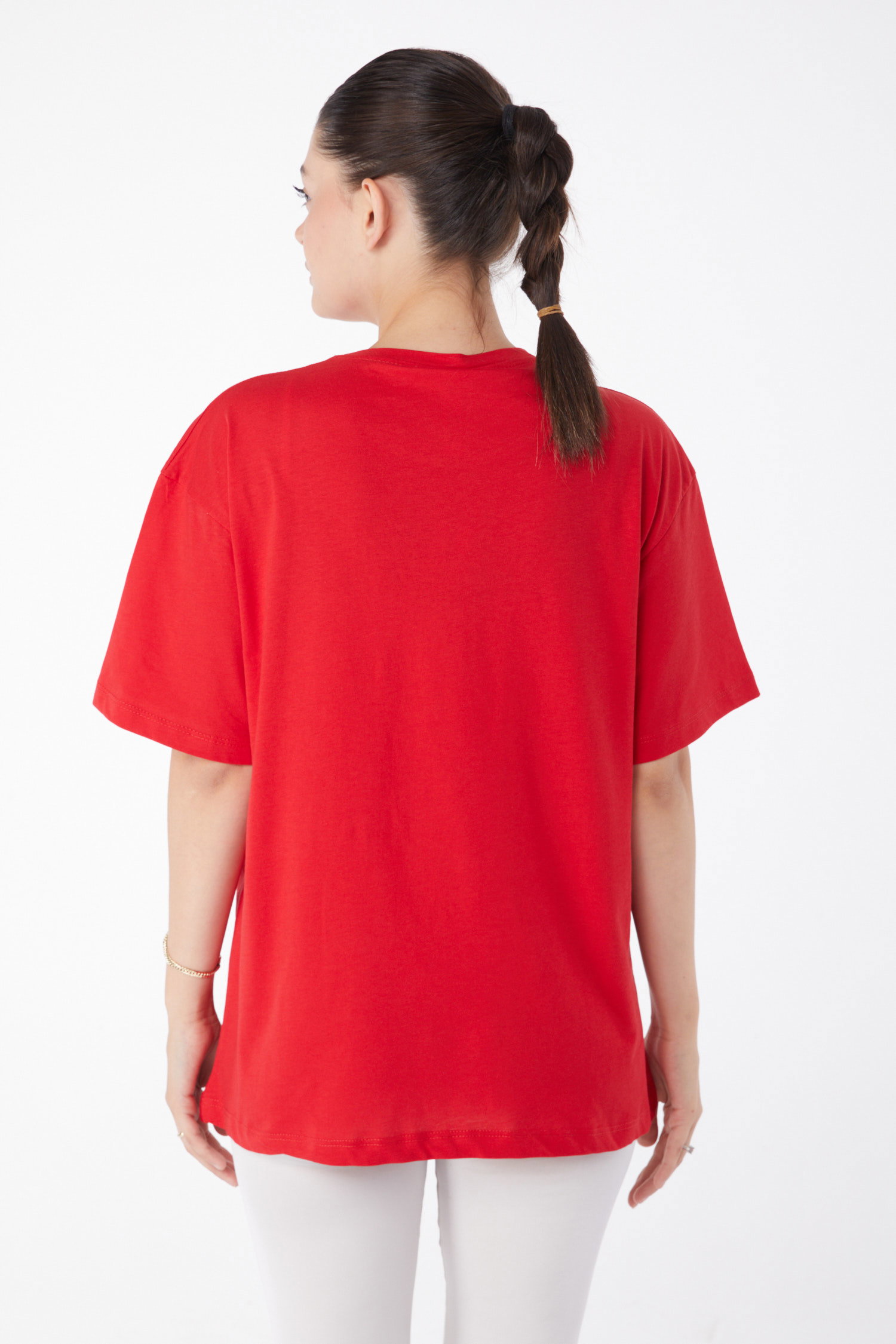 Kısa Kollu Baskılı T-shirt Kirmizi - 25981 - 4