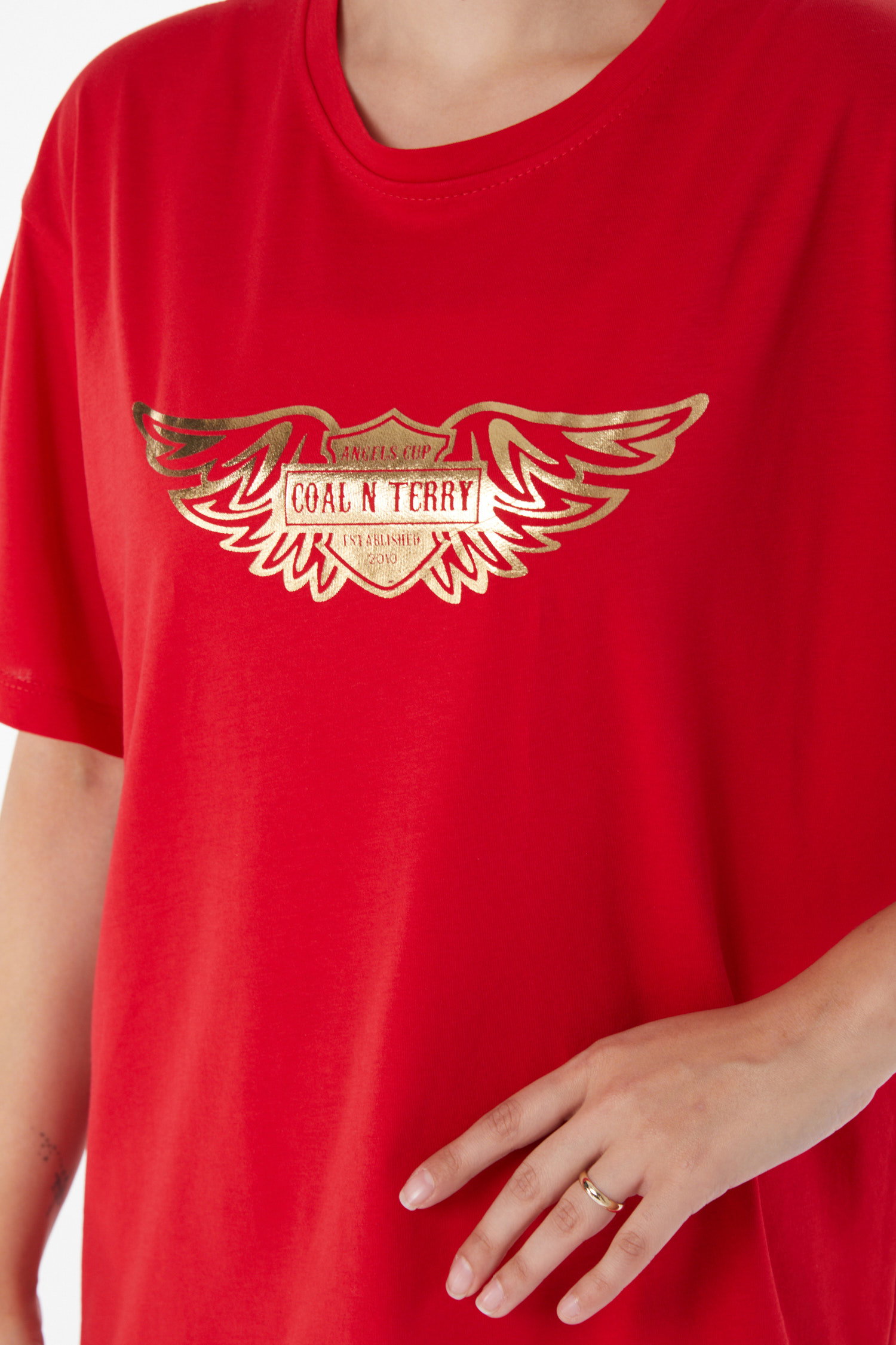Kısa Kollu Baskılı T-shirt Kirmizi - 25981 - 5