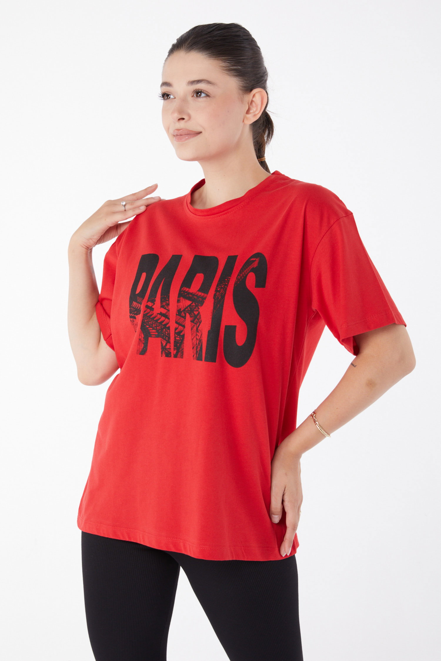 Kısa Kollu Baskılı T-shirt Kirmizi - 25985 - 1