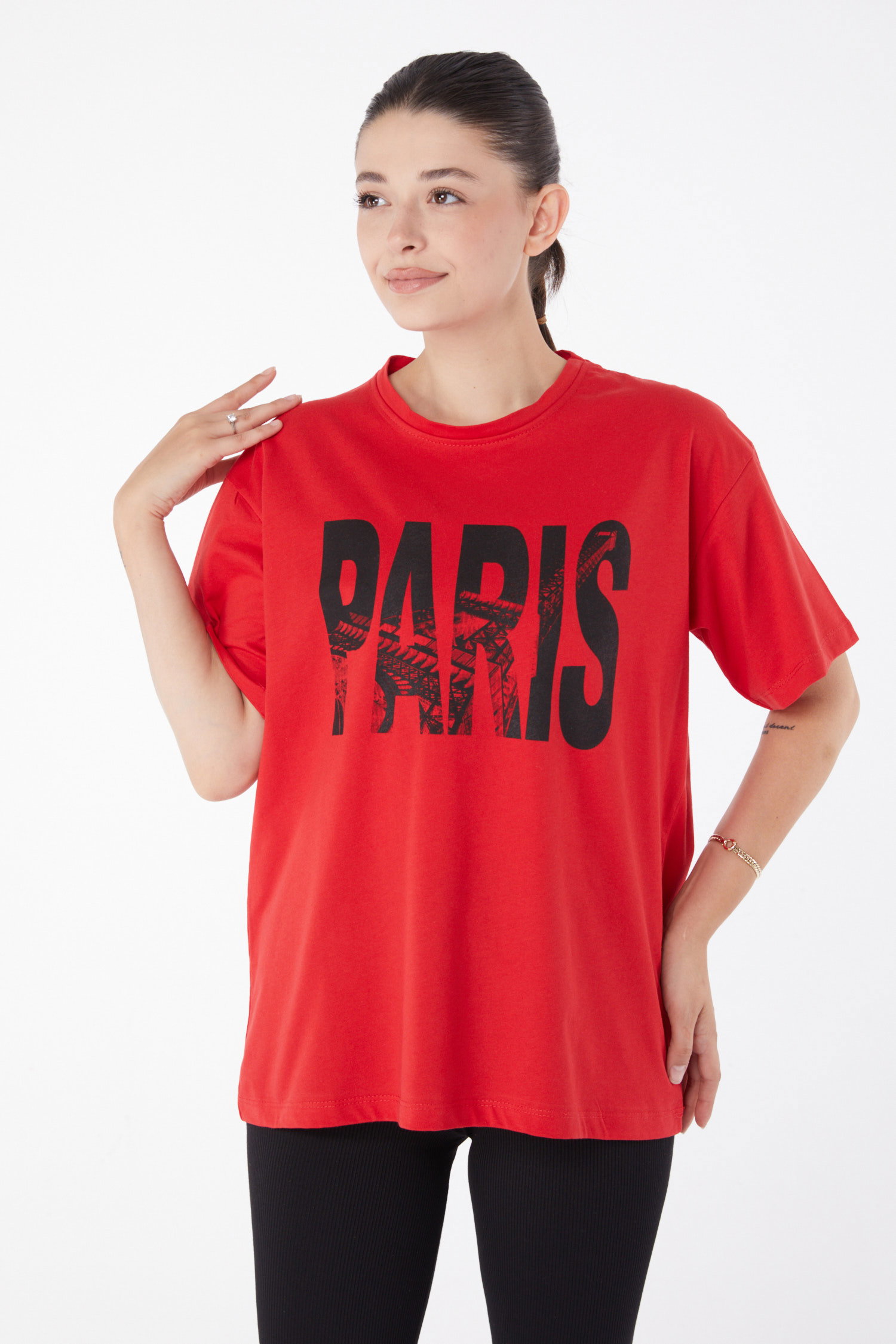 Kısa Kollu Baskılı T-shirt Kirmizi - 25985 - 3