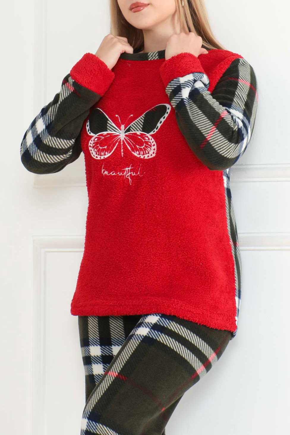 Nakışlı Peluş Polar Pijama Takım Kirmizi - 26631 - 3