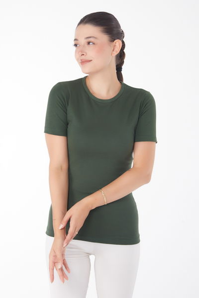 Kısa Kollu T-shirt Koyu Haki - 25768 