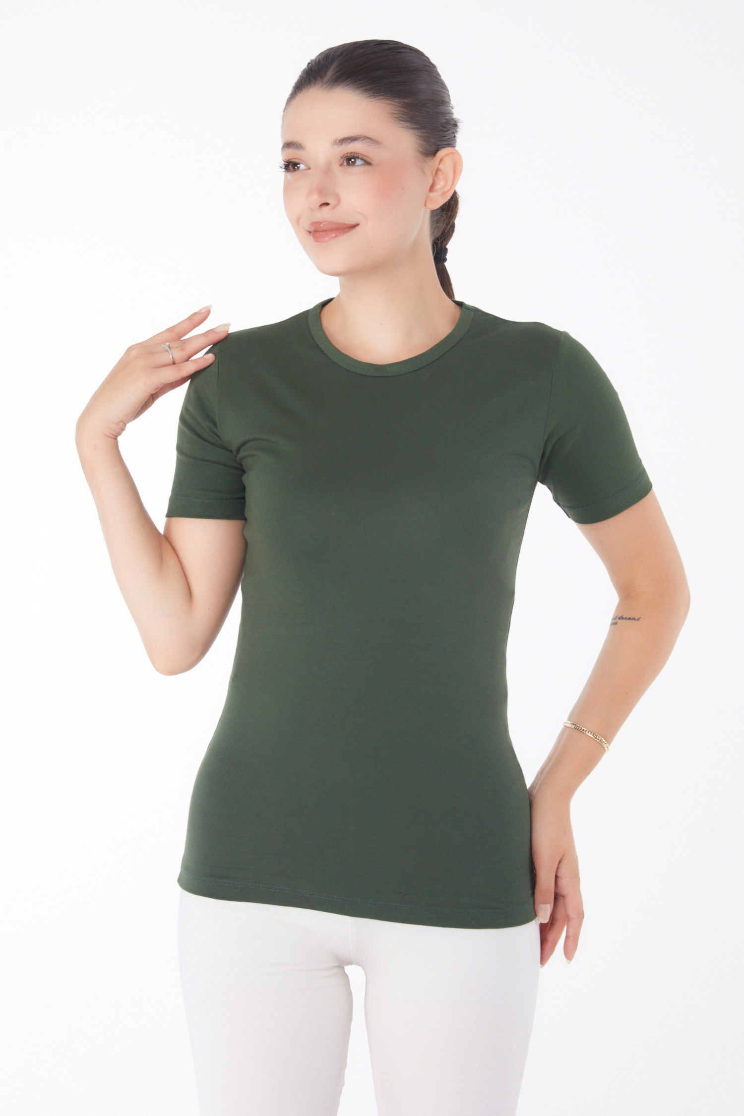 Kısa Kollu T-shirt Koyu Haki - 25768 - 2