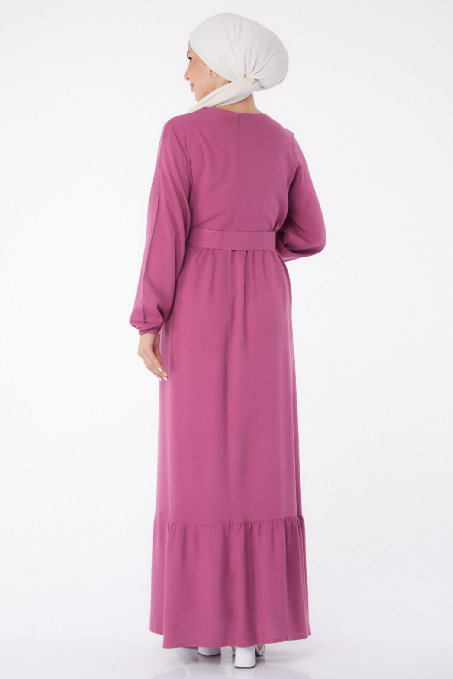Kemerli Elbise Koyu Lila - 26041 - 5