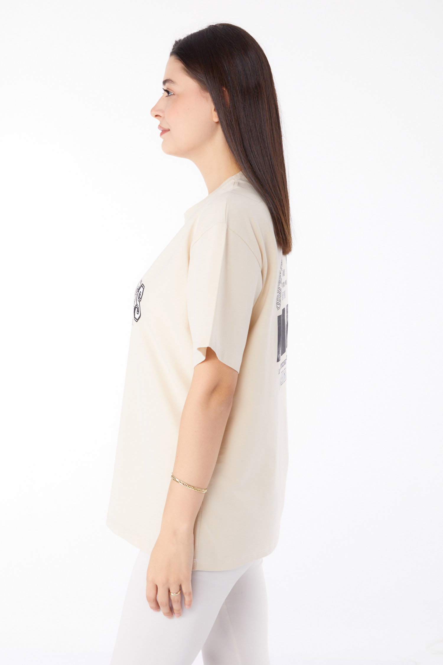 Baskılı T-shirt Krem - 25704 - 4