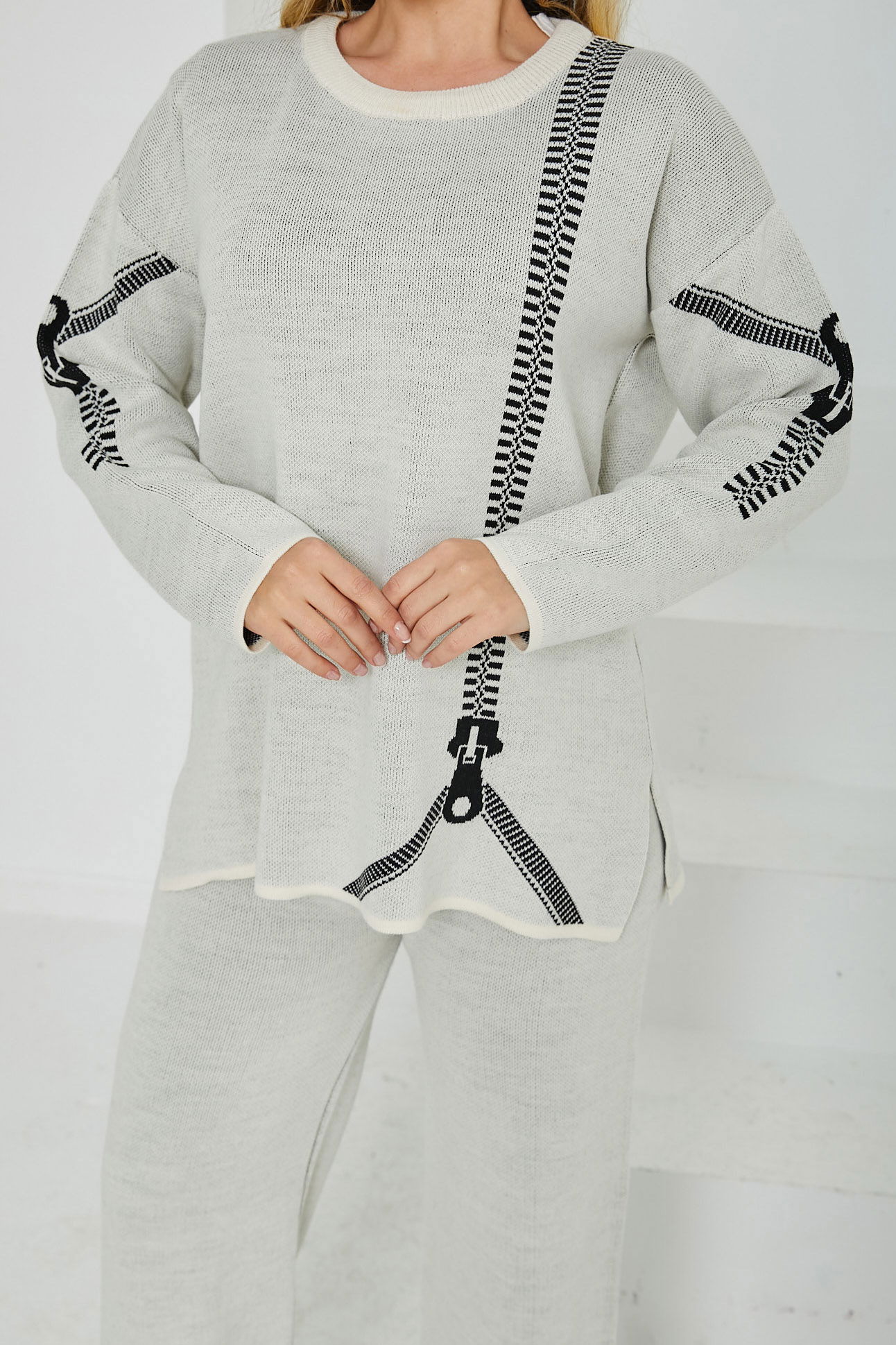 Desenli Triko Takım Krem - 26699 - 6