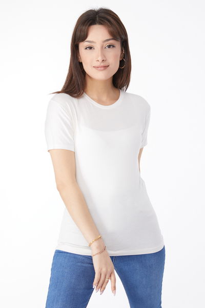 Kısa Kollu Baskısız T-shirt Krem - 24764 