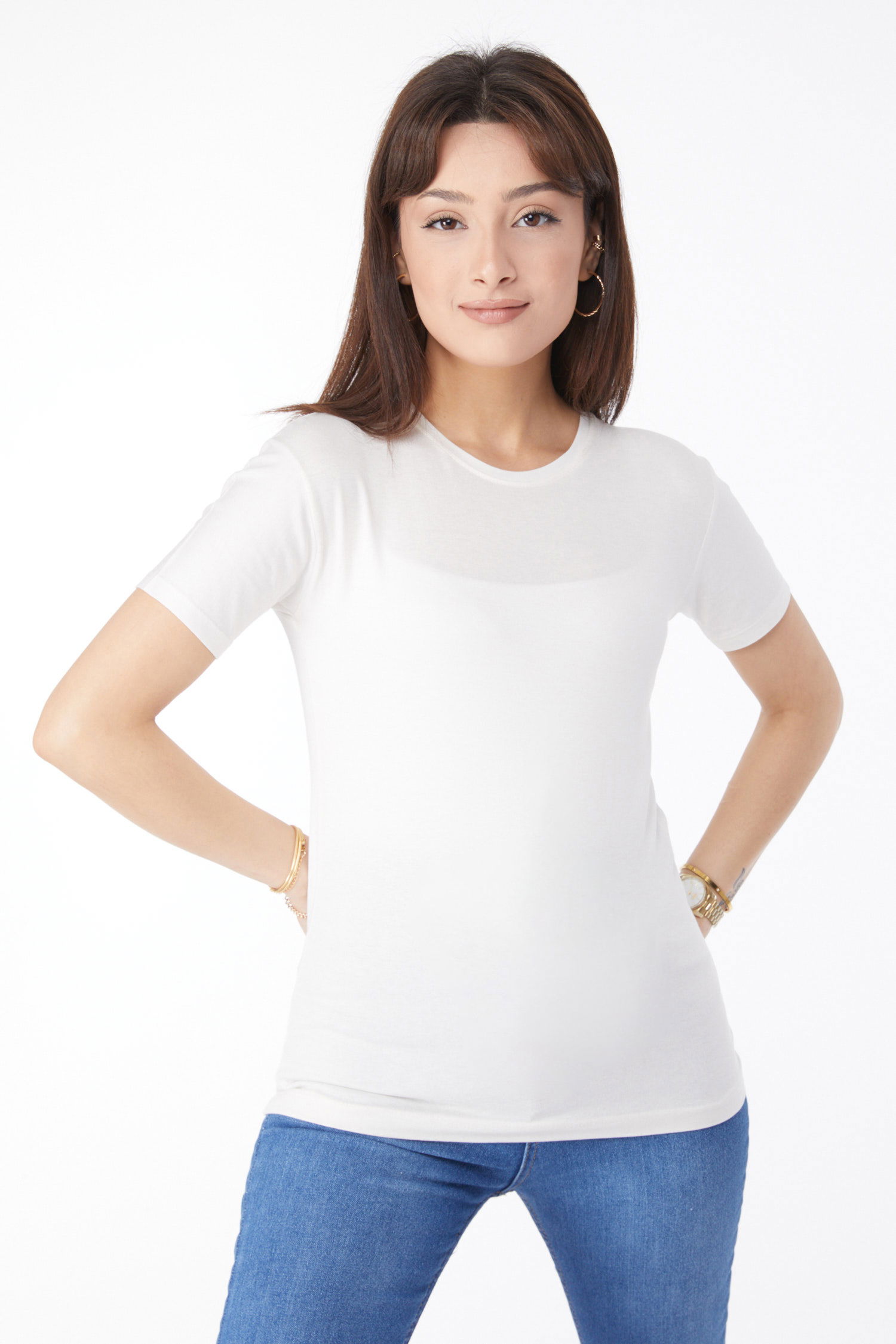 Kısa Kollu Baskısız T-shirt Krem - 24764 - 3