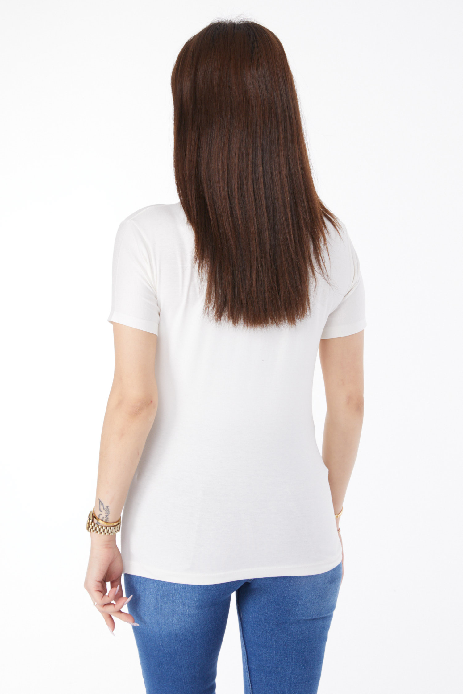 Kısa Kollu Baskısız T-shirt Krem - 24764 - 5