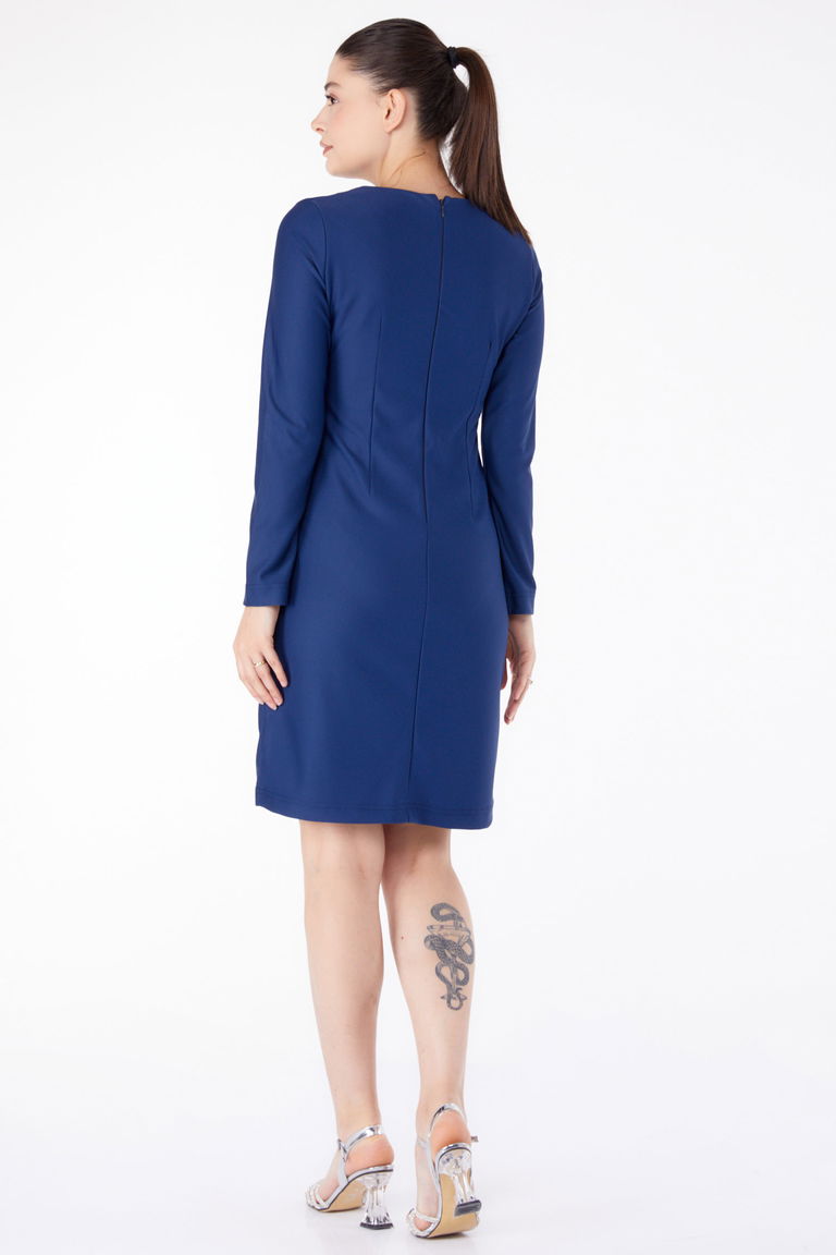 Düz Bisiklet Yaka Kadın Lacivert Abiye Elbise - 13188 - TOFİSA
