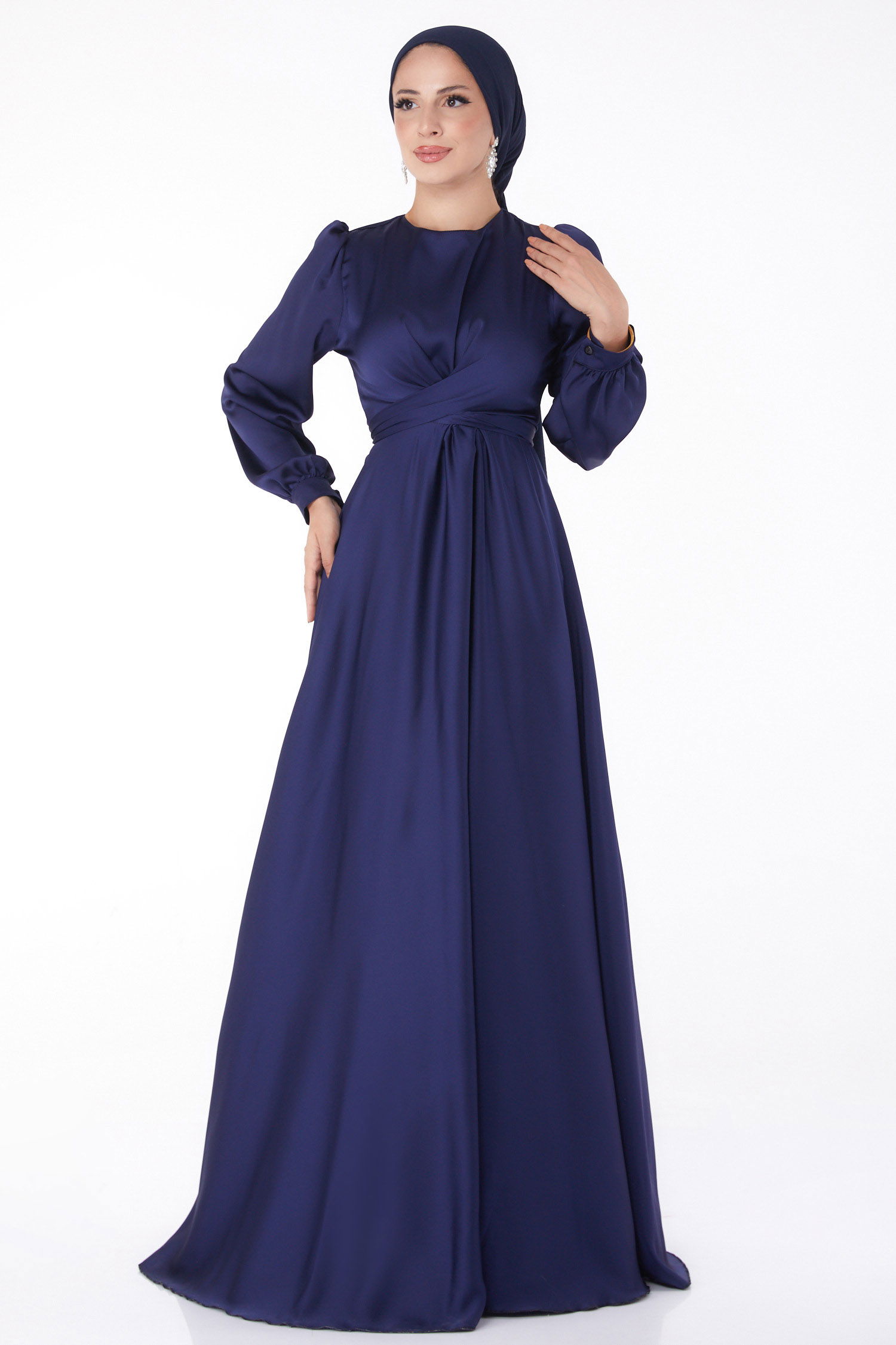 Bağcıklı Abiye Elbise Lacivert - 26160 - 1