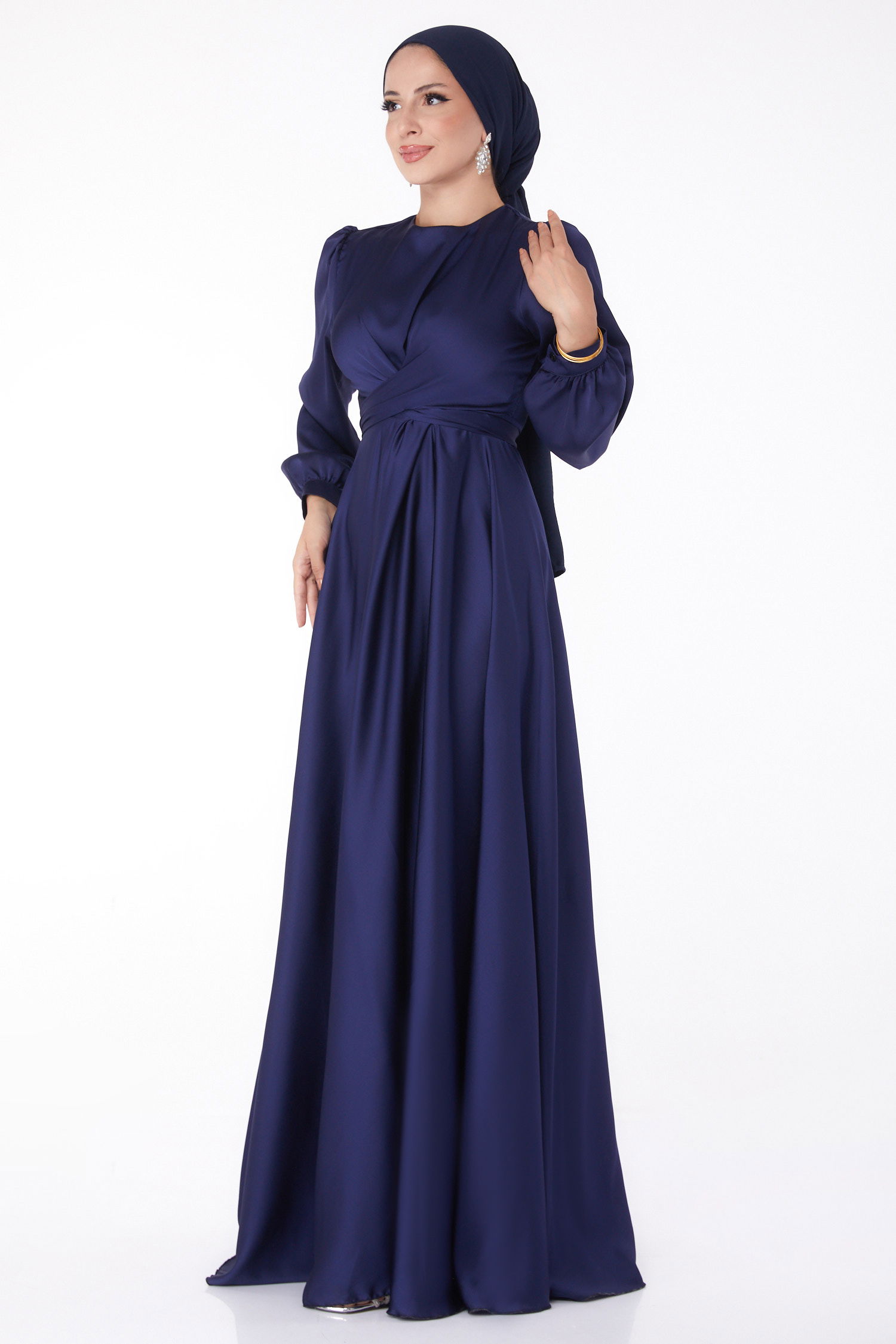 Bağcıklı Abiye Elbise Lacivert - 26160 - 2
