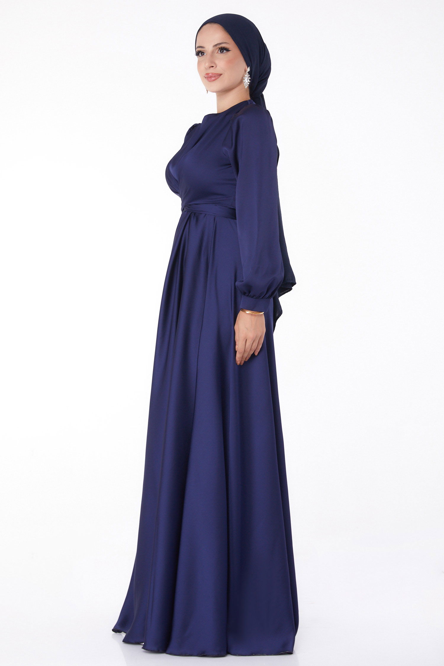 Bağcıklı Abiye Elbise Lacivert - 26160 - 4