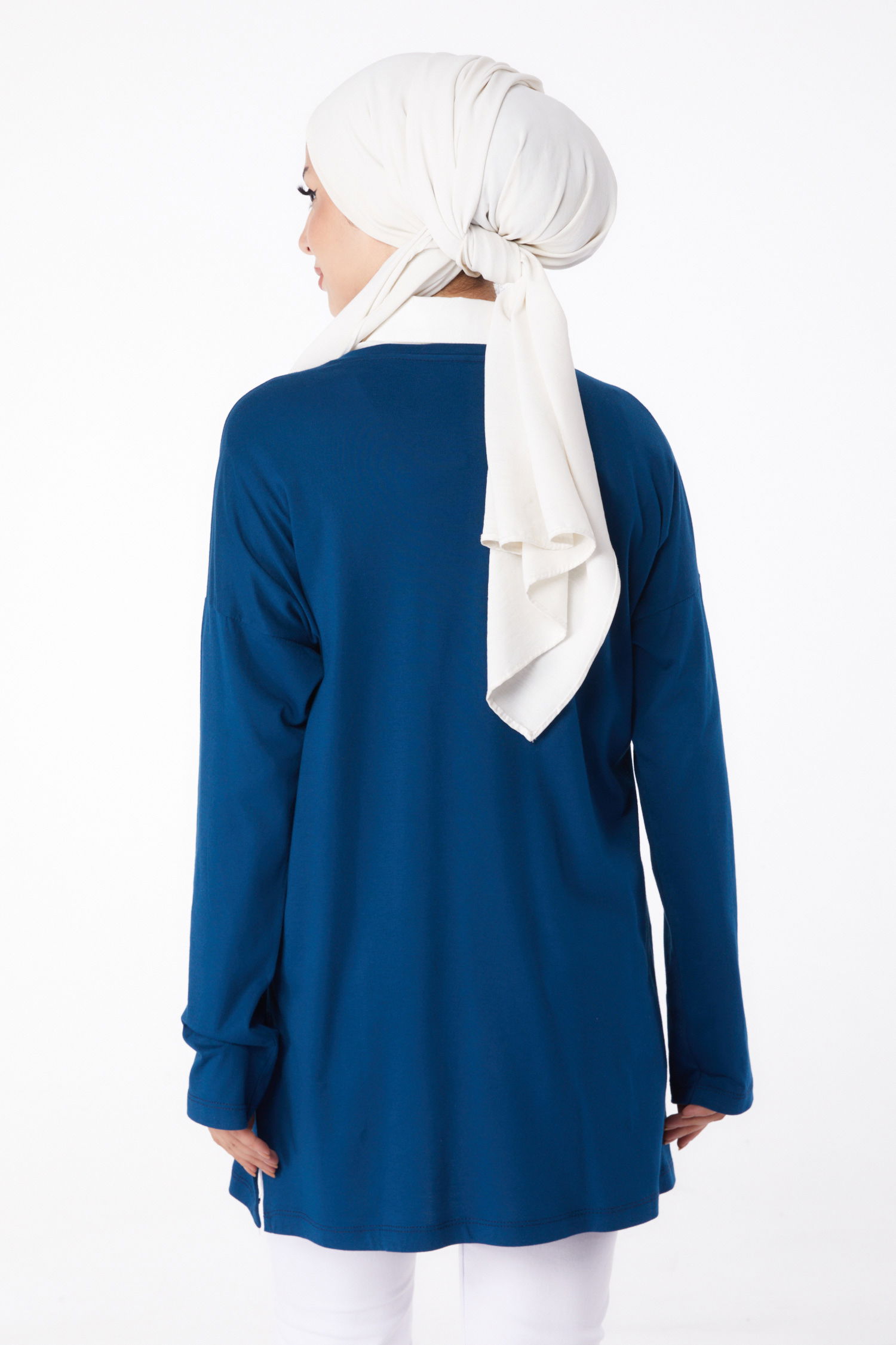 Düz Bisiklet Yaka Kadın Lacivert Baskılı Sweat - 26238 - 5