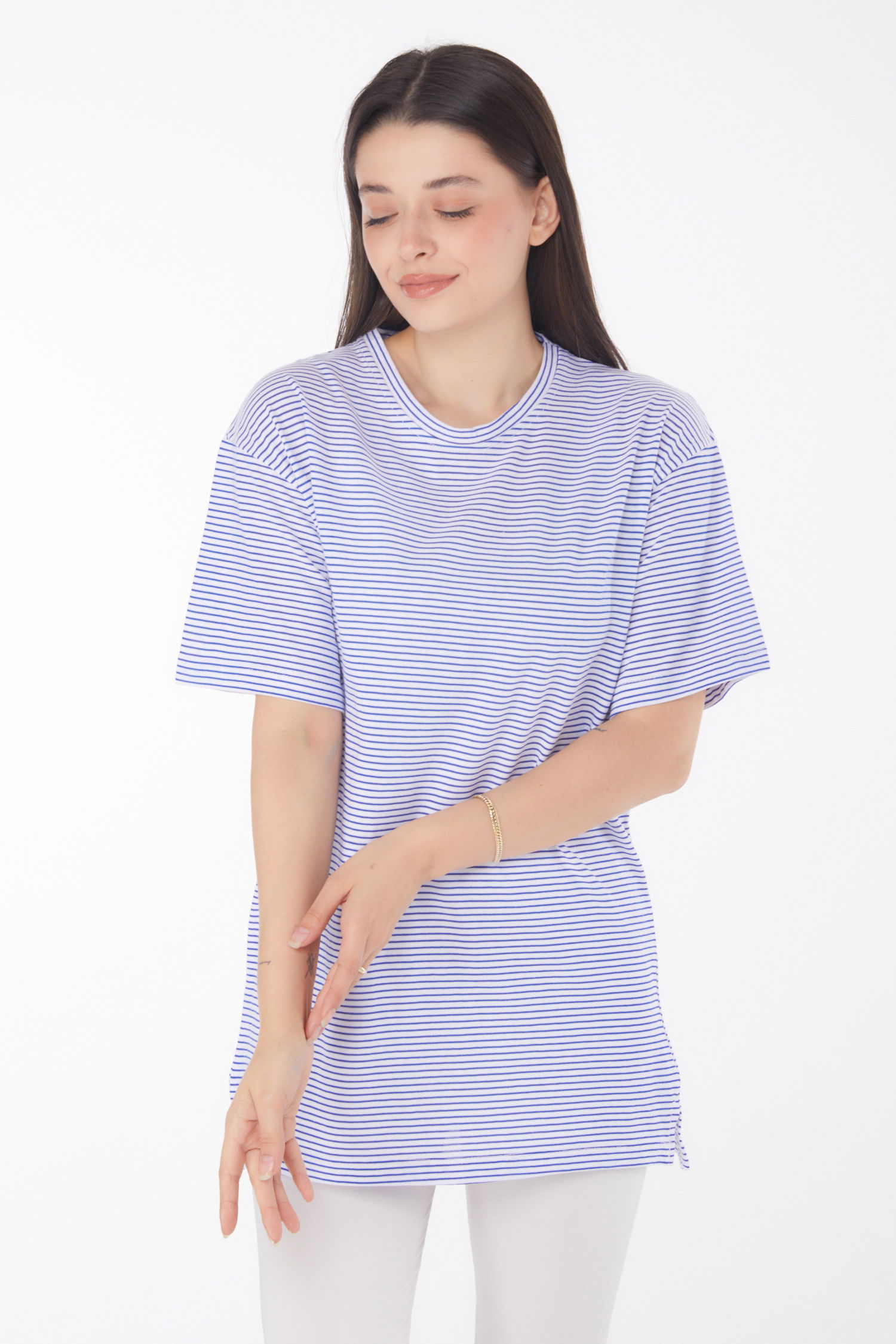 Çizgili Kısa Kollu T-shirt Lacivert - 25760 - 1