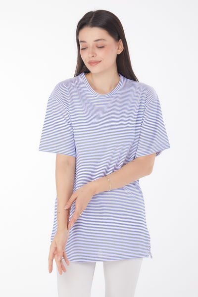 Çizgili Kısa Kollu T-shirt Lacivert - 25760 