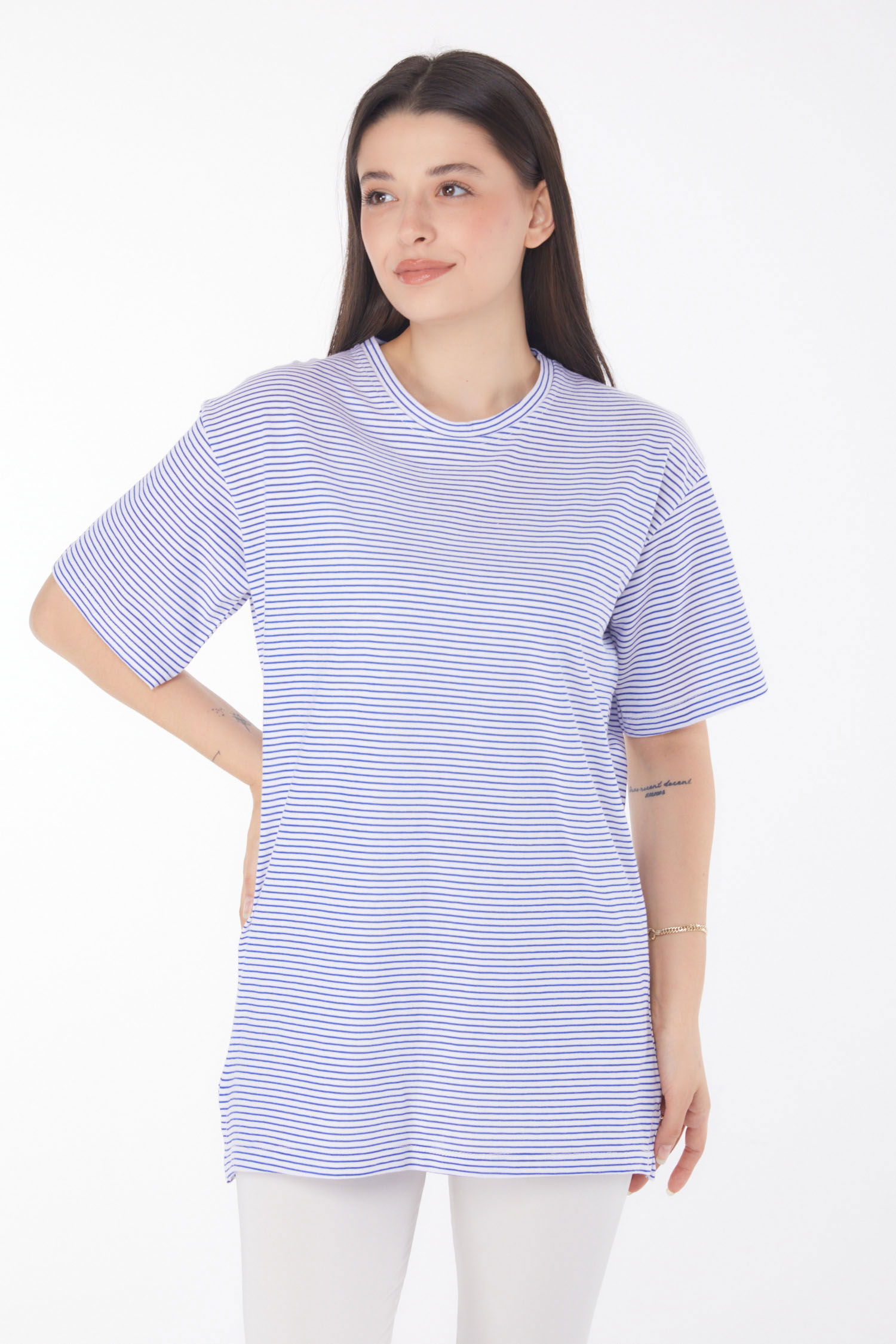 Çizgili Kısa Kollu T-shirt Lacivert - 25760 - 2