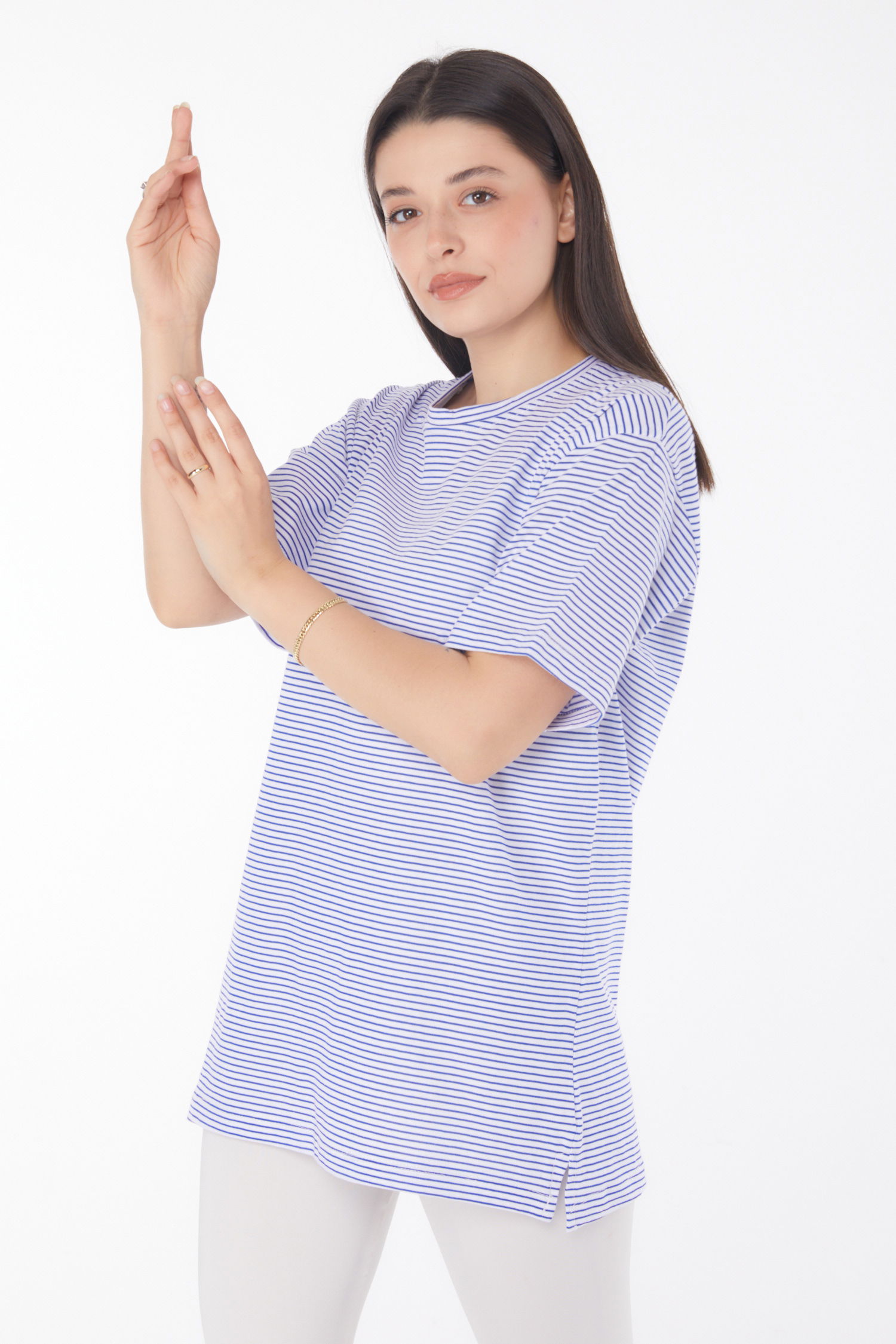 Çizgili Kısa Kollu T-shirt Lacivert - 25760 - 3