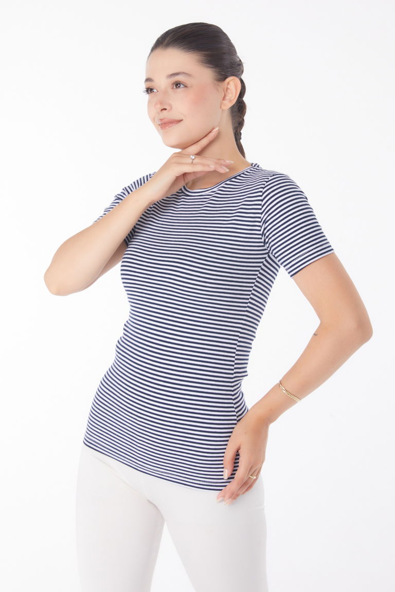 Çizgili Kısa Kollu T-shirt Lacivert - 25763 - TOFİSA